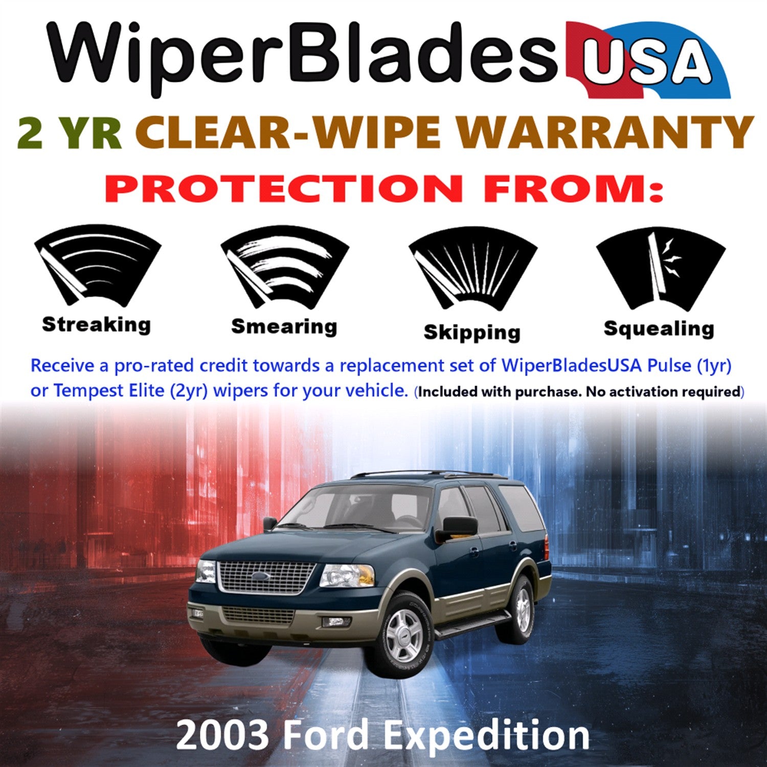 2003 Ford Expedition Front Wiper blades Set  Includes 2yr Wear Warranty & Free Delivery
