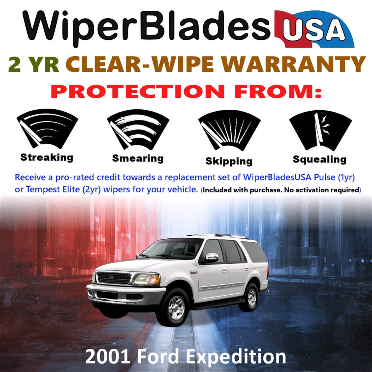 2001 Ford Expedition Front w/Rear Wiper blades Set  Includes 2yr Wear Warranty & Free Delivery