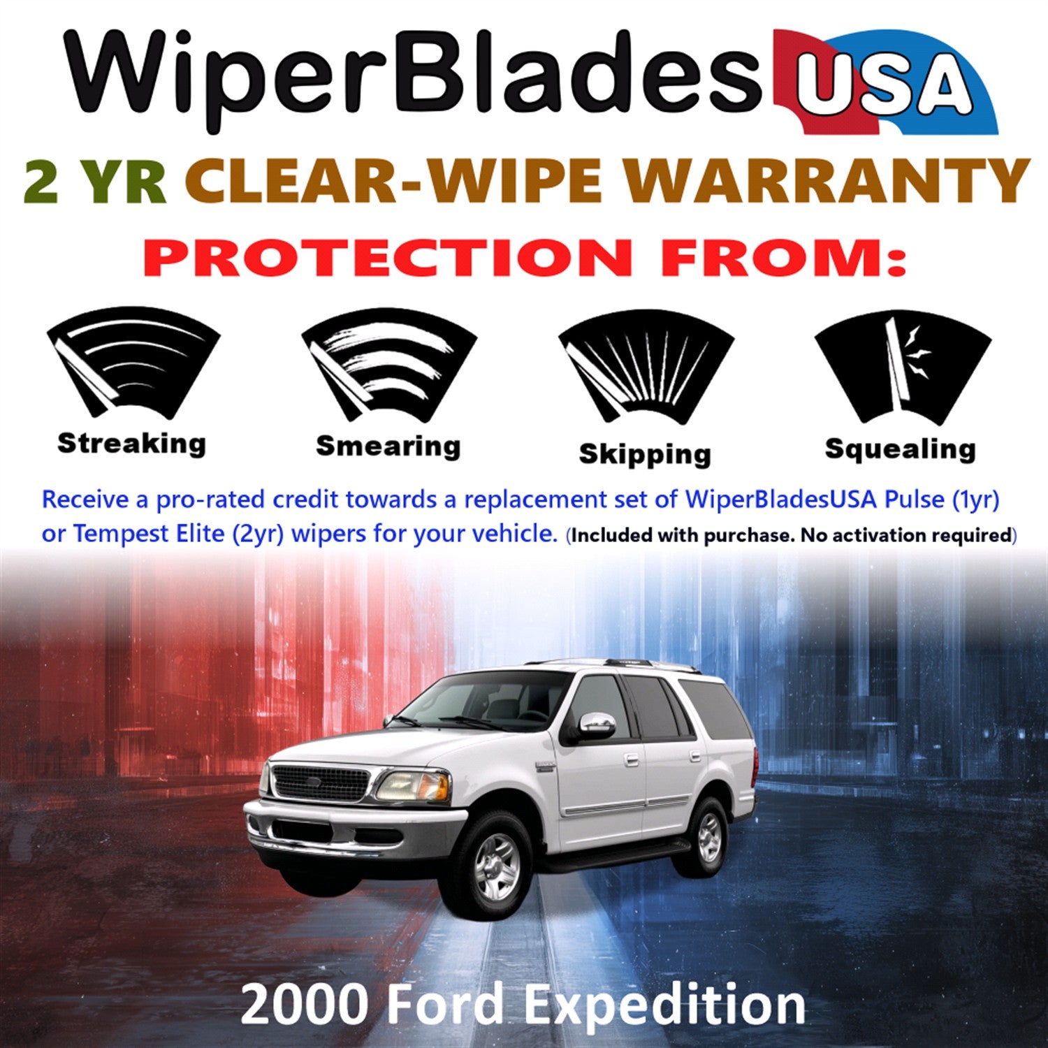 2000 Ford Expedition Front w/Rear Wiper blades Set  Includes 2yr Wear Warranty & Free Delivery