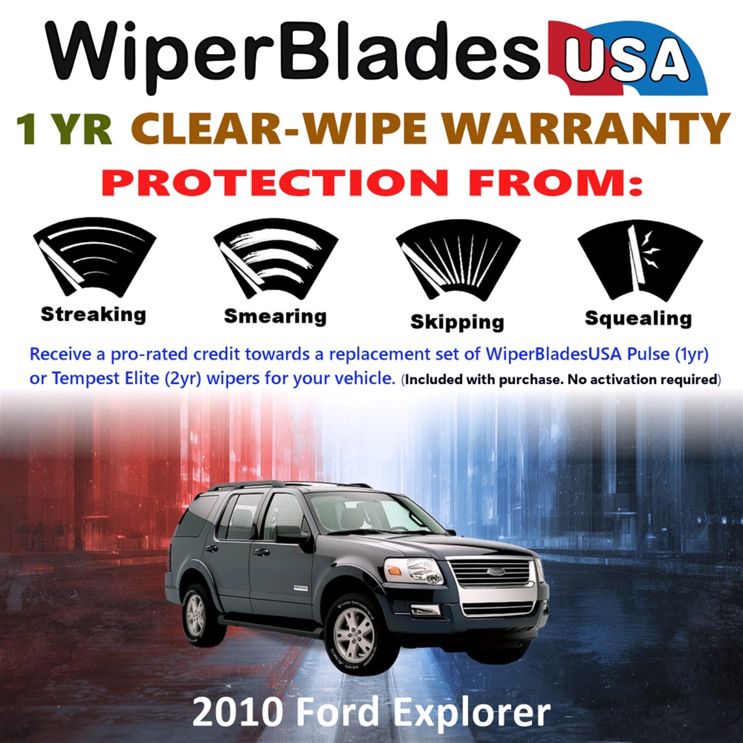 2010 Ford Explorer Front w/Rear Wiper blades Set Includes 1yr Wear Warranty & Free Delivery