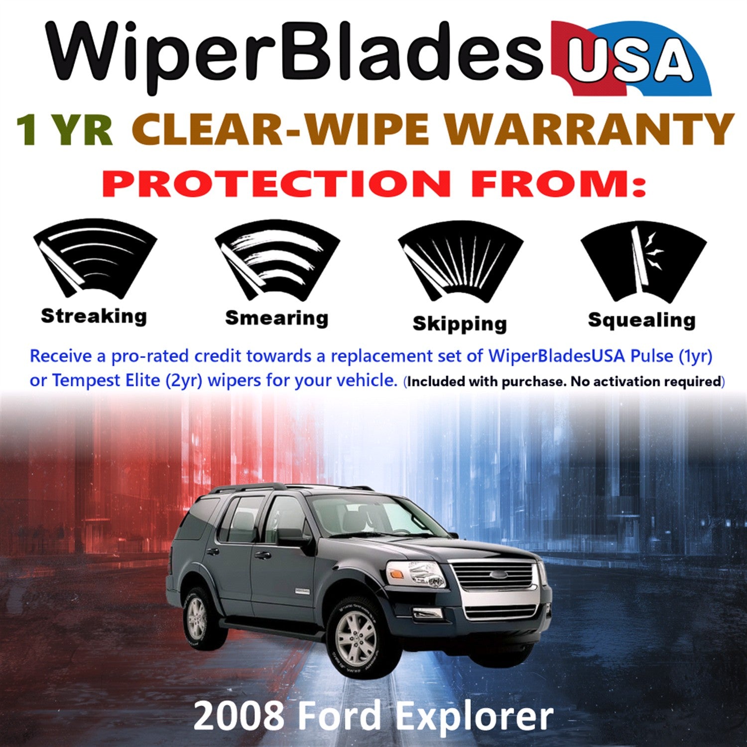2008 Ford Explorer Front Wiper blades Set Includes 1yr Wear Warranty & Free Delivery