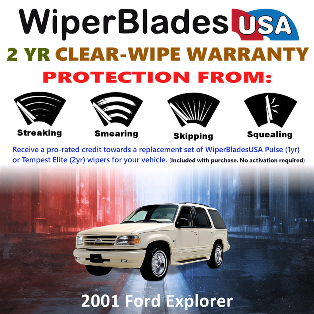 2001 Ford Explorer Front w/Rear Wiper blades Set  Includes 2yr Wear Warranty & Free Delivery