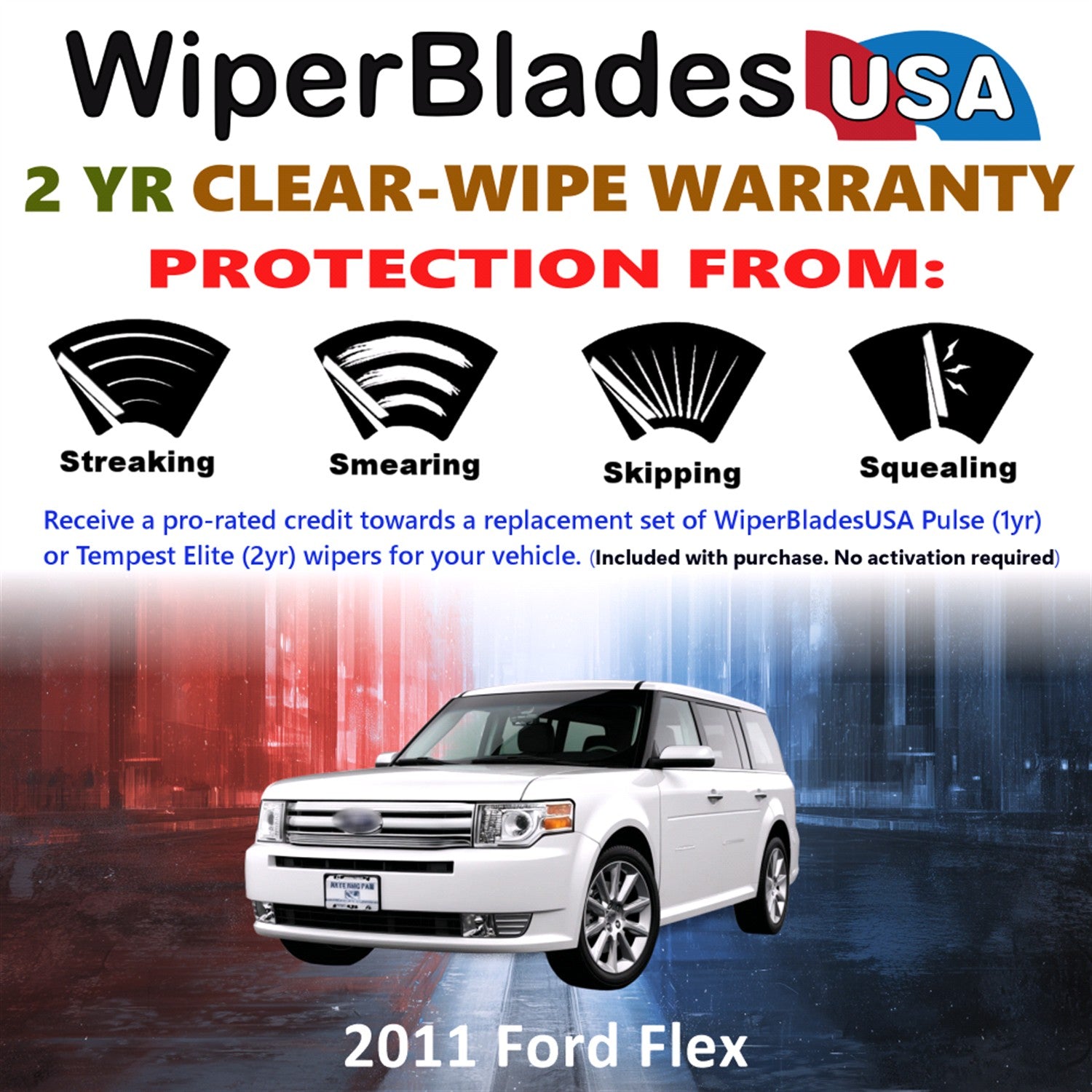 2011 Ford Flex Front w/Rear Wiper blades Set  Includes 2yr Wear Warranty & Free Delivery