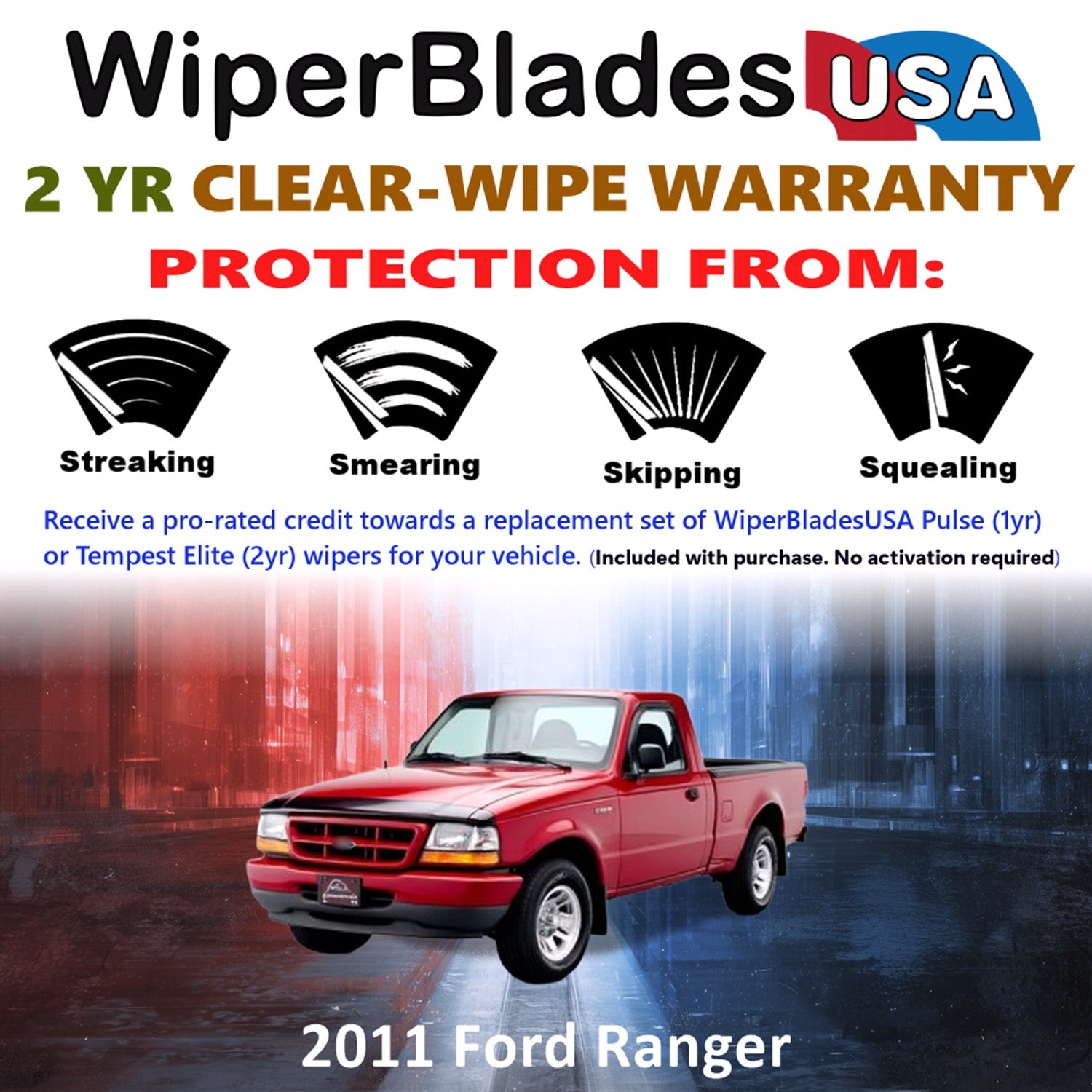 2011 Ford Ranger Front Wiper blades Set  Includes 2yr Wear Warranty & Free Delivery