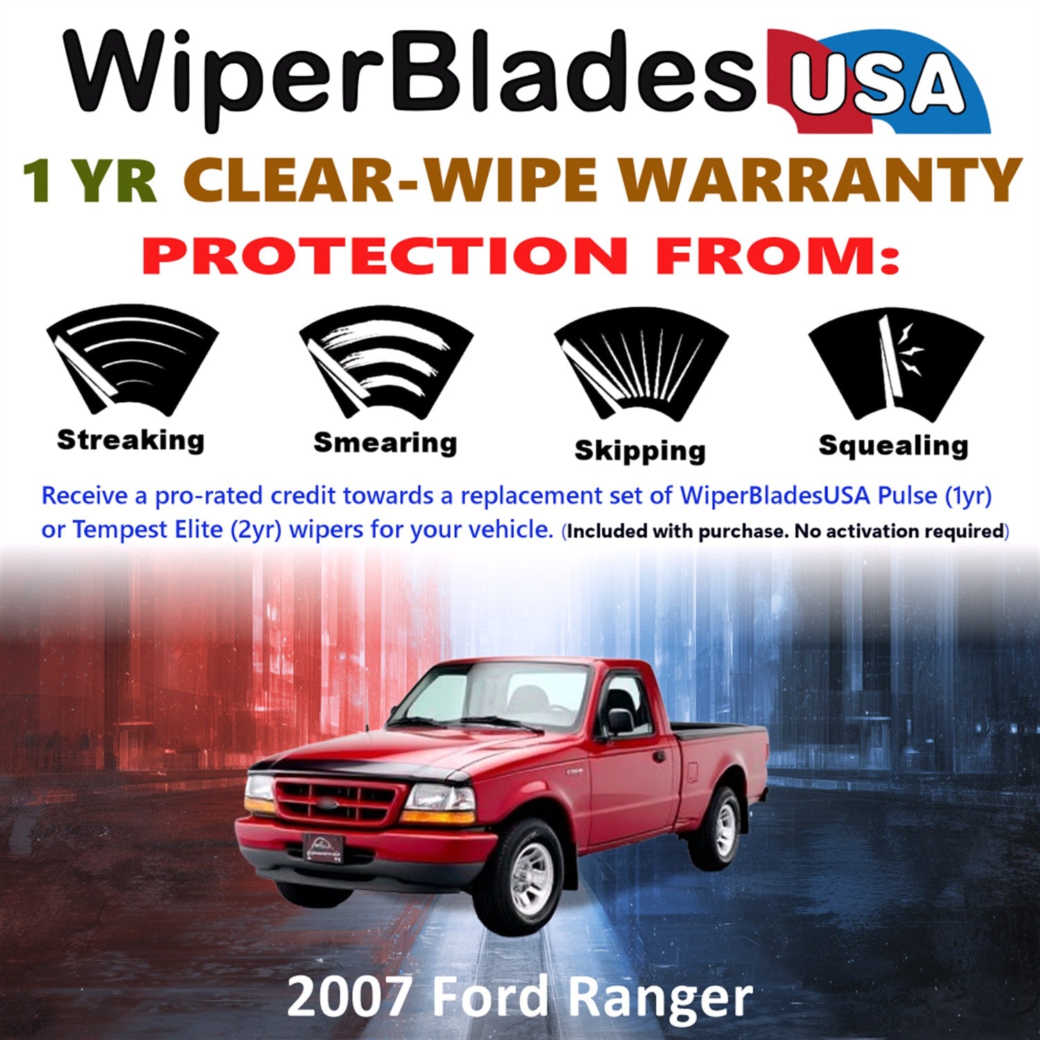 2007 Ford Ranger Front Wiper blades Set Includes 1yr Wear Warranty & Free Delivery