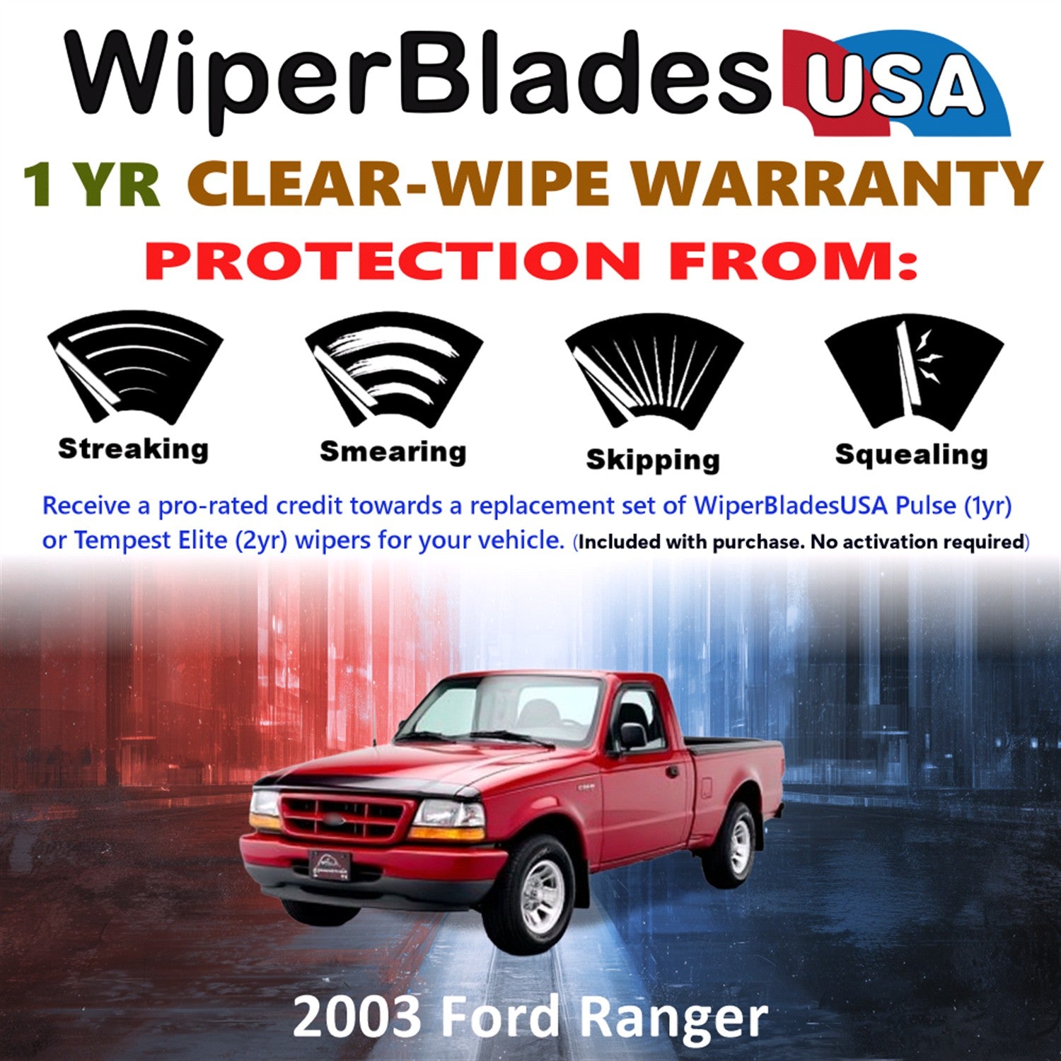 2003 Ford Ranger Front Wiper blades Set Includes 1yr Wear Warranty & Free Delivery