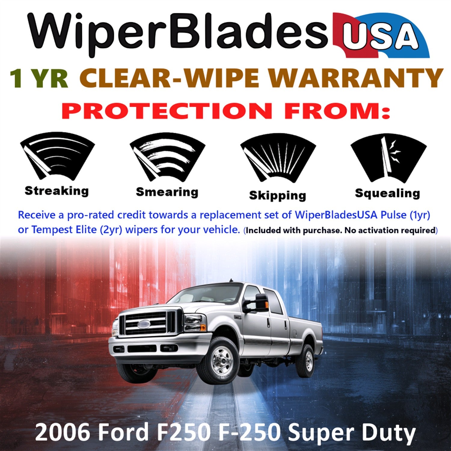 2006 Ford F250 F-250 Super Duty Front Wiper blades Set Includes 1yr Wear Warranty & Free Delivery