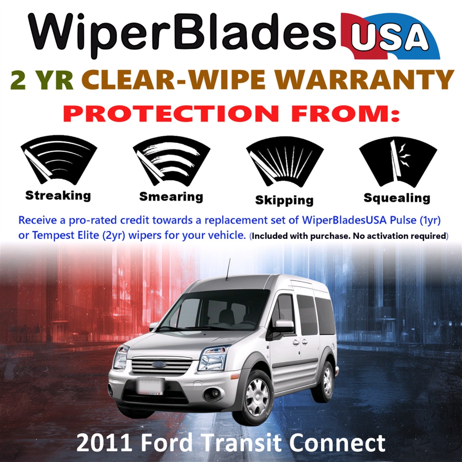2011 Ford Transit Connect Front w/Rear Wiper blades Set  Includes 2yr Wear Warranty & Free Delivery