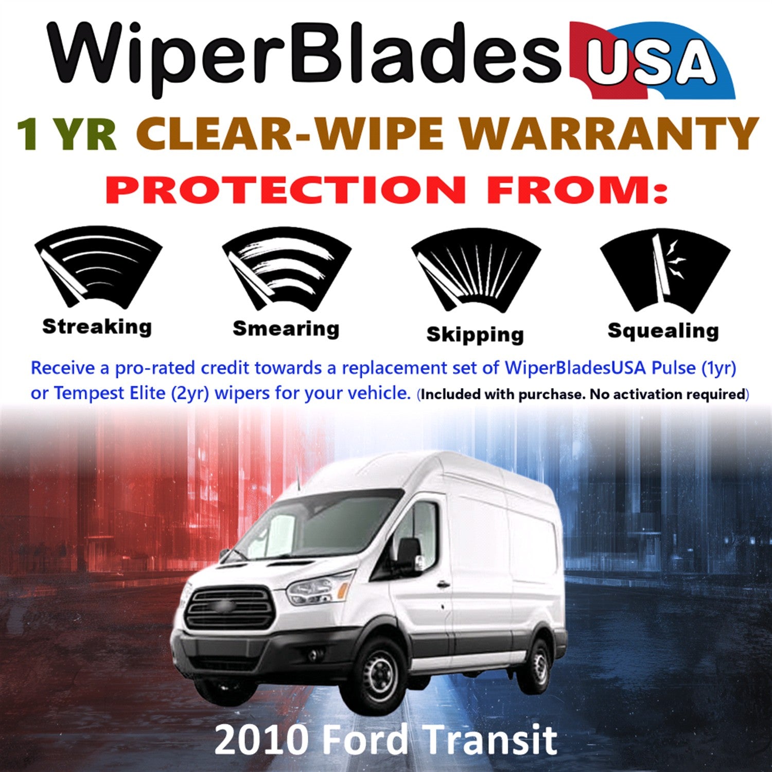 2010 Ford Transit Front w/Rear Wiper blades Set Includes 1yr Wear Warranty & Free Delivery