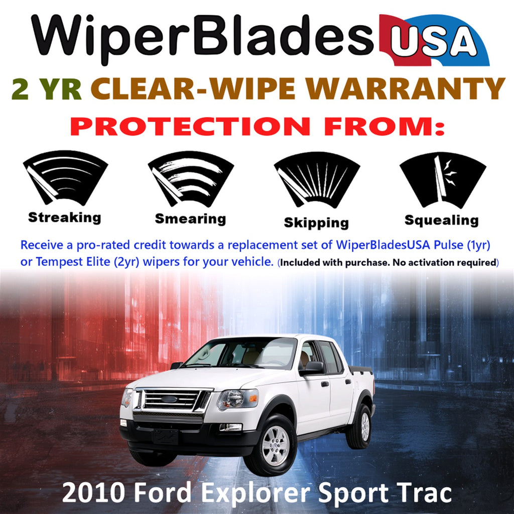 2010 Ford Explorer Sport Trac Front Wiper blades Set  Includes 2yr Wear Warranty & Free Delivery