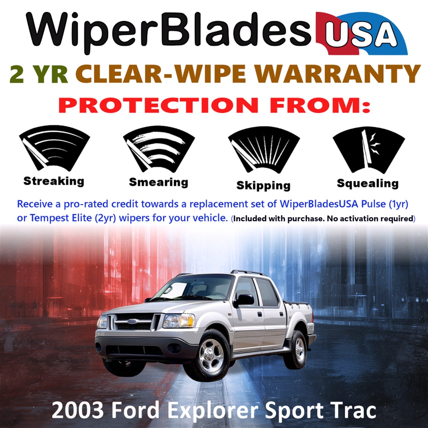 2003 Ford Explorer Sport Trac Front Wiper blades Set  Includes 2yr Wear Warranty & Free Delivery