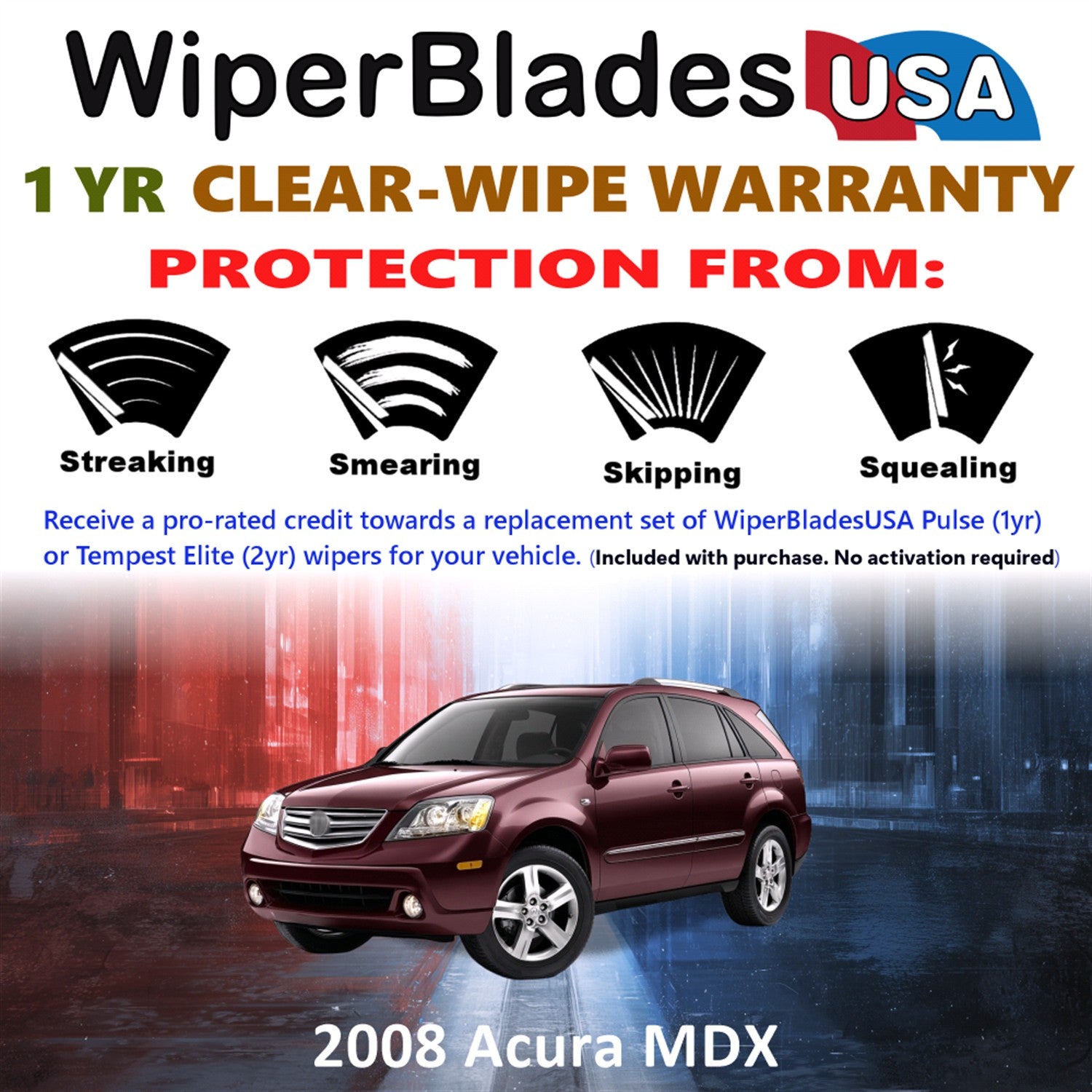 2008 Acura MDX Front w/Rear Wiper blades Set Includes 1yr Wear Warranty & Free Delivery