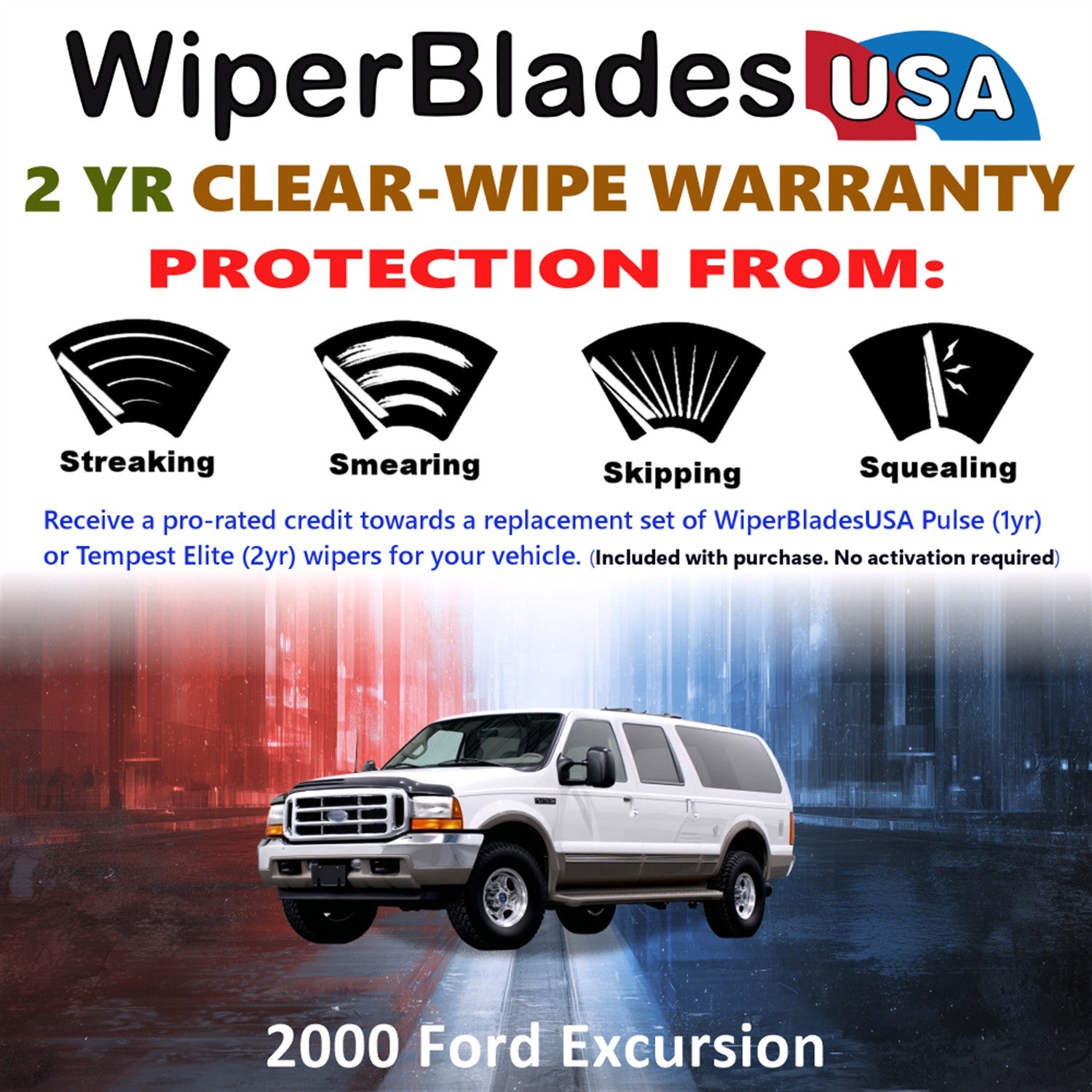 2000 Ford Excursion Front w/Rear Wiper blades Set  Includes 2yr Wear Warranty & Free Delivery
