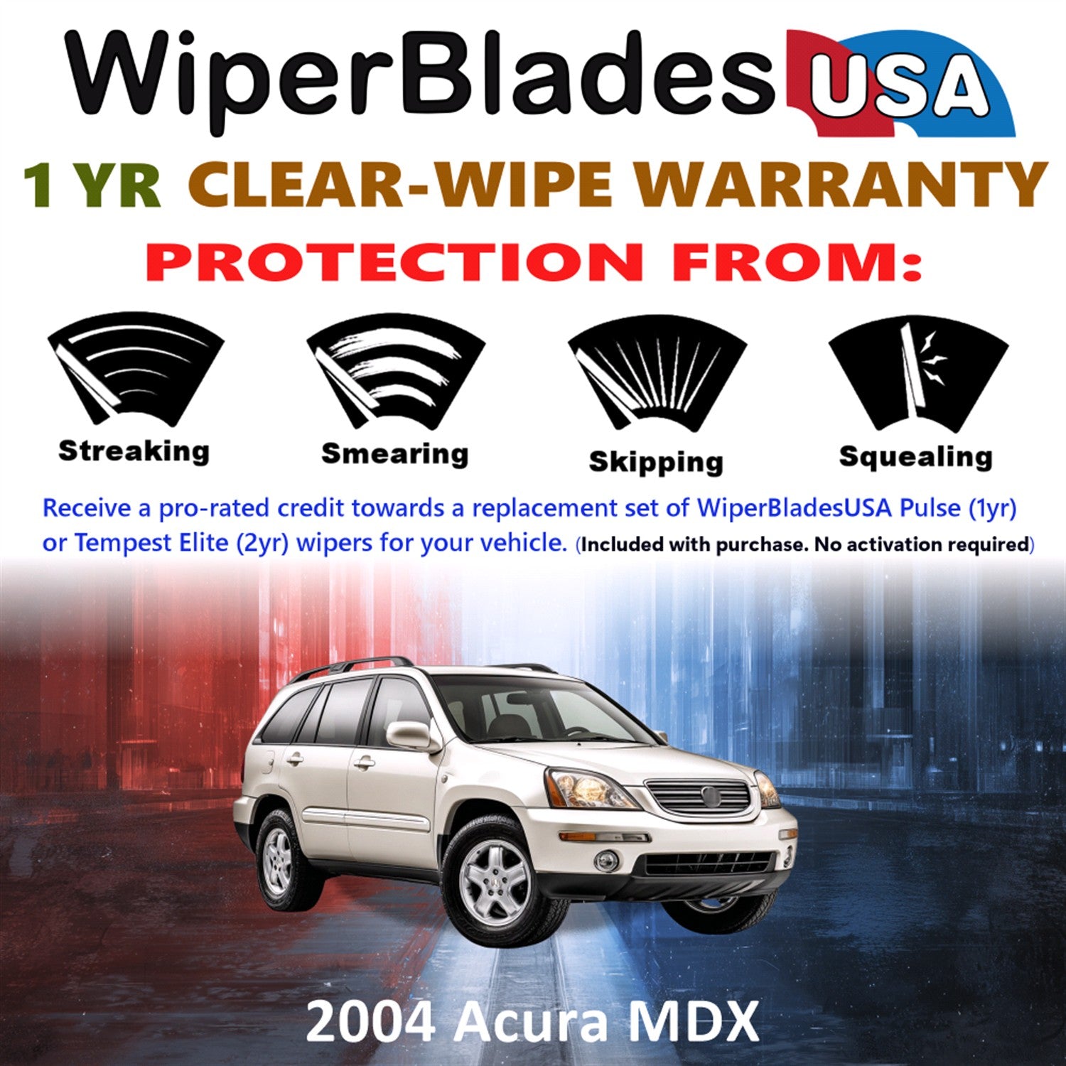 2004 Acura MDX Front w/Rear Wiper blades Set Includes 1yr Wear Warranty & Free Delivery