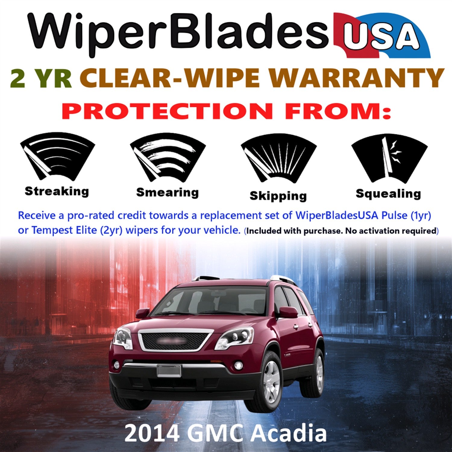 2014 GMC Acadia Front Wiper blades Set  Includes 2yr Wear Warranty & Free Delivery