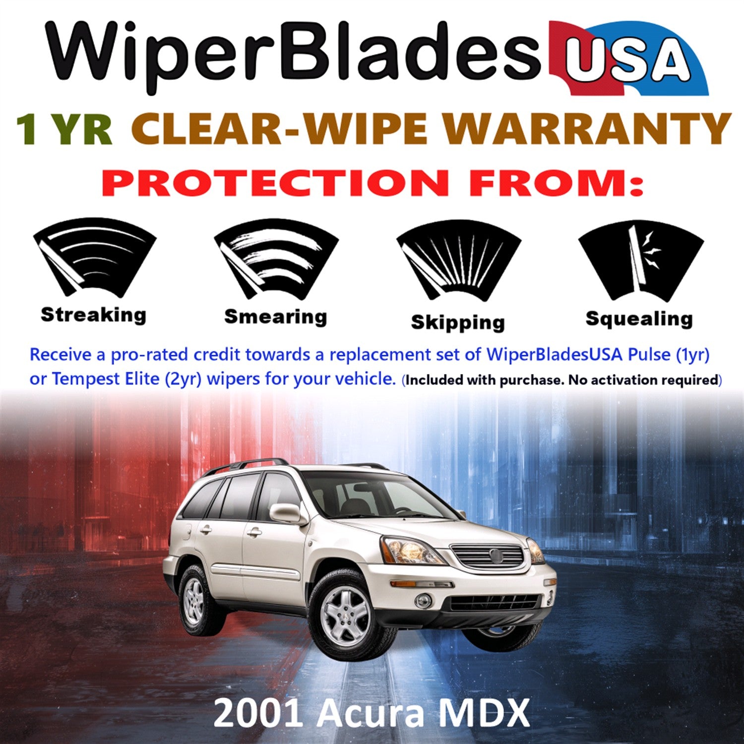 2001 Acura MDX Front w/Rear Wiper blades Set Includes 1yr Wear Warranty & Free Delivery