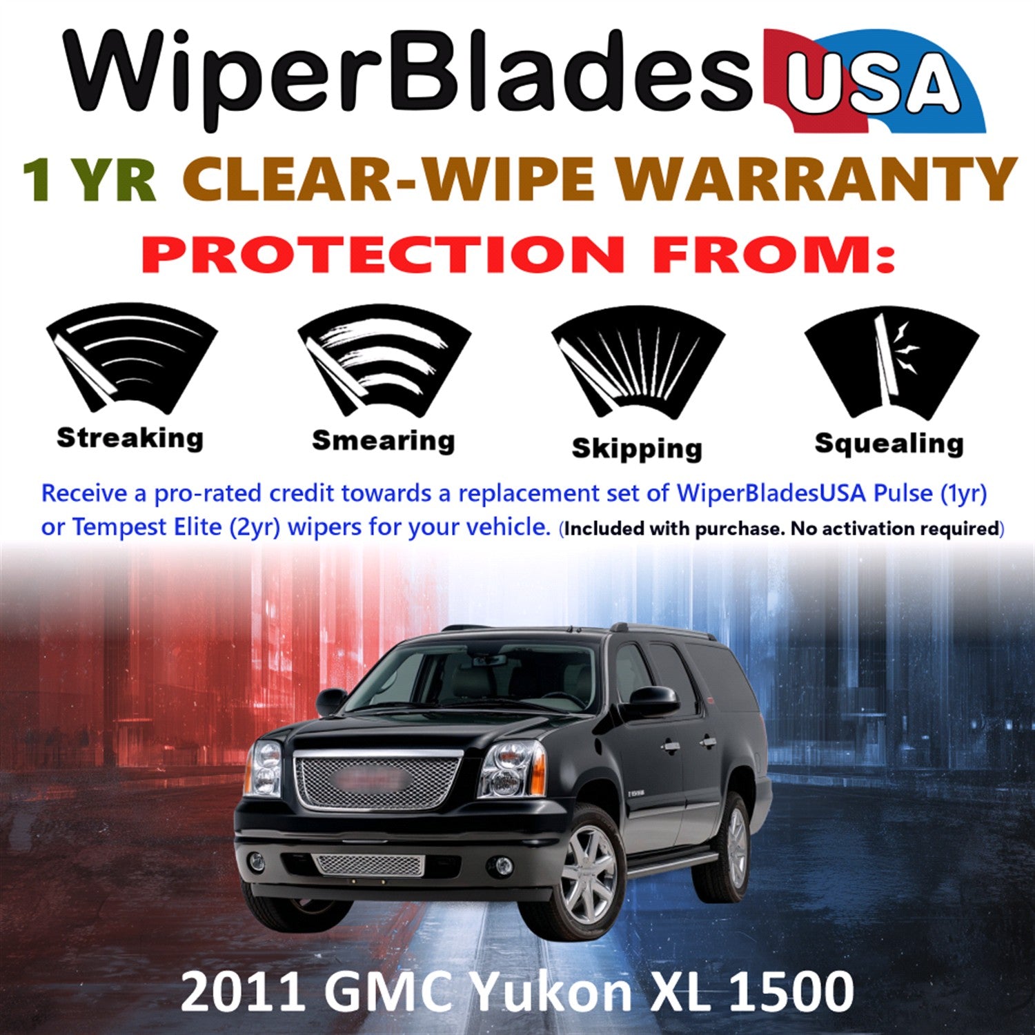 2011 GMC Yukon XL 1500 Front Wiper blades Set Includes 1yr Wear Warranty & Free Delivery