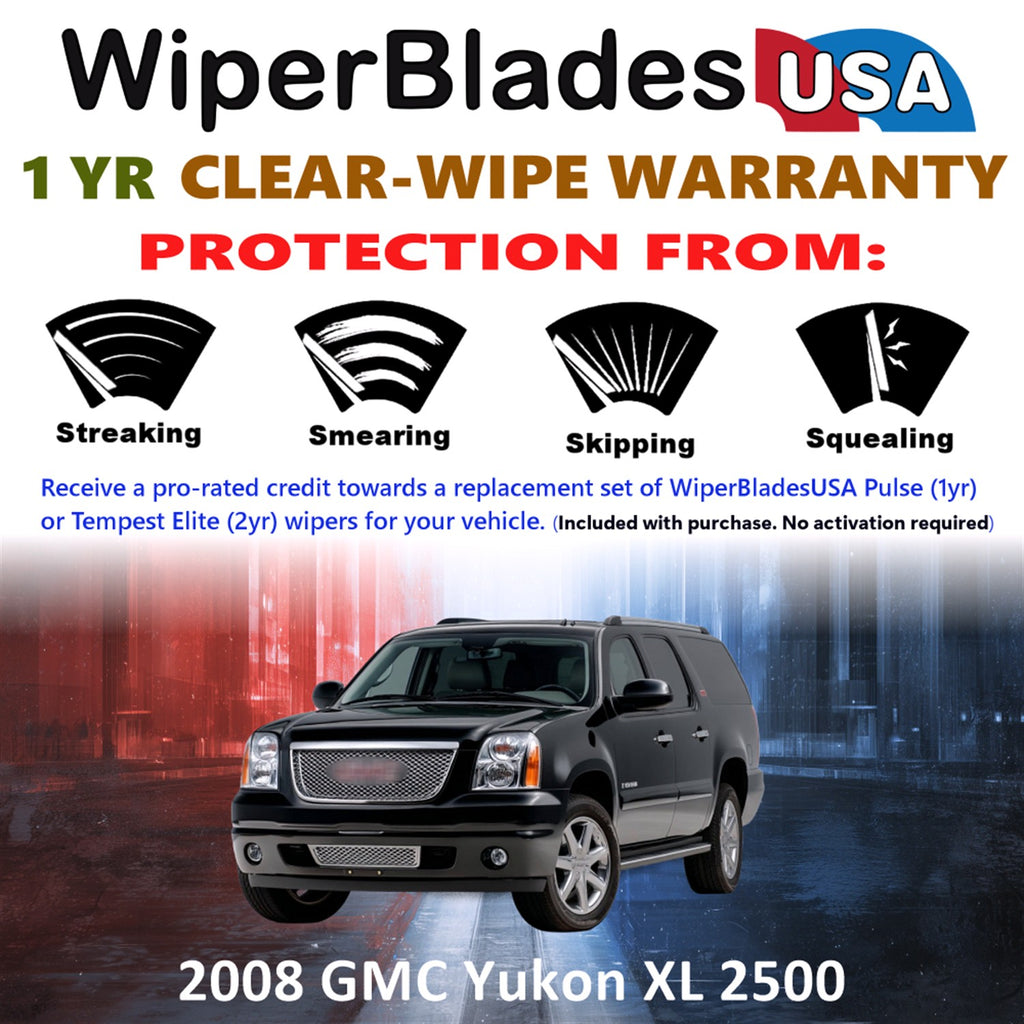 2008 GMC Yukon XL 2500 Front w/Rear Wiper blades Set Includes 1yr Wear Warranty & Free Delivery