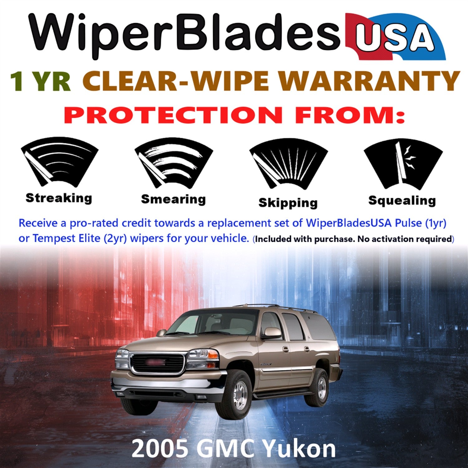 2005 GMC Yukon Front w/Rear Wiper blades Set Includes 1yr Wear Warranty & Free Delivery