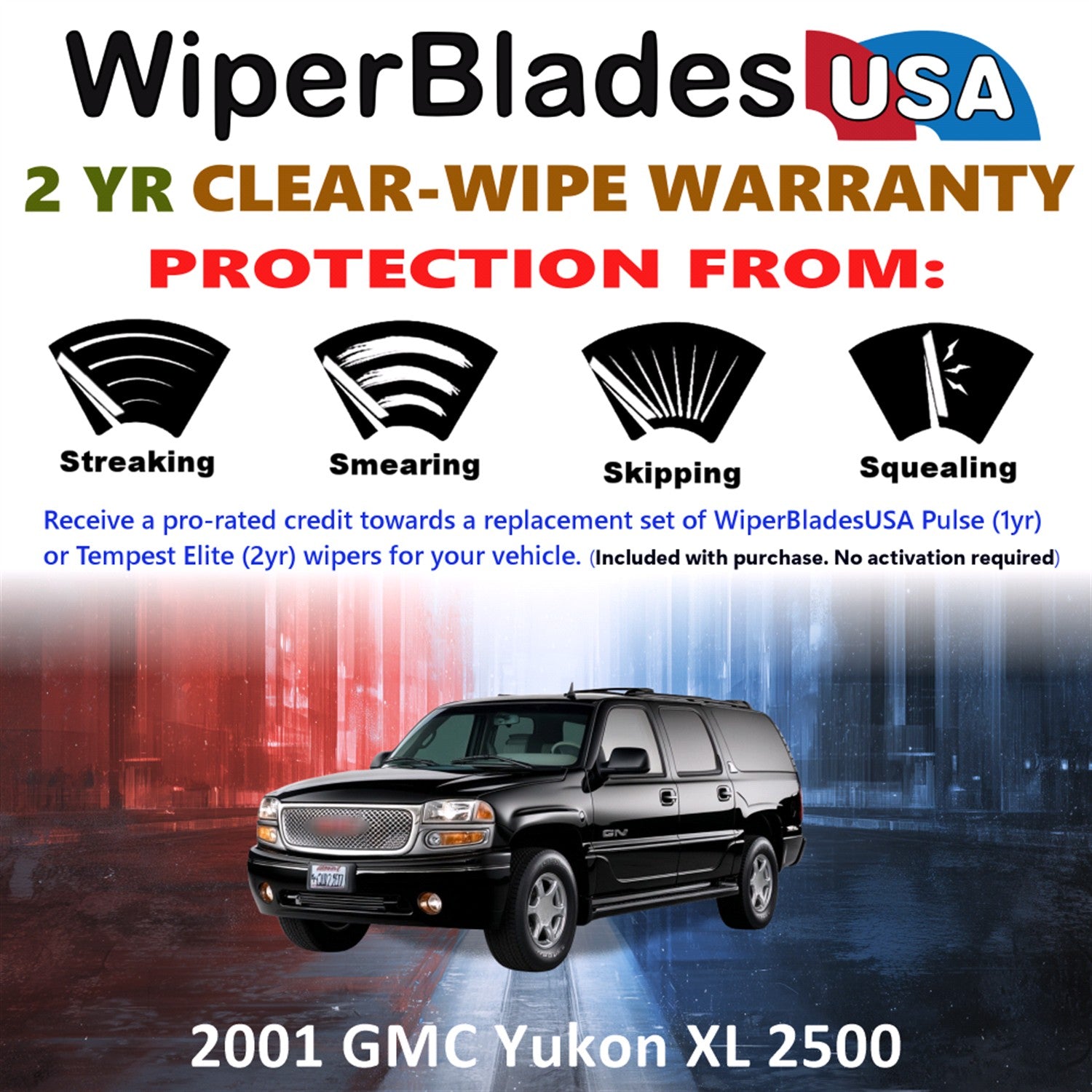 2001 GMC Yukon XL 2500 Front w/Rear Wiper blades Set  Includes 2yr Wear Warranty & Free Delivery