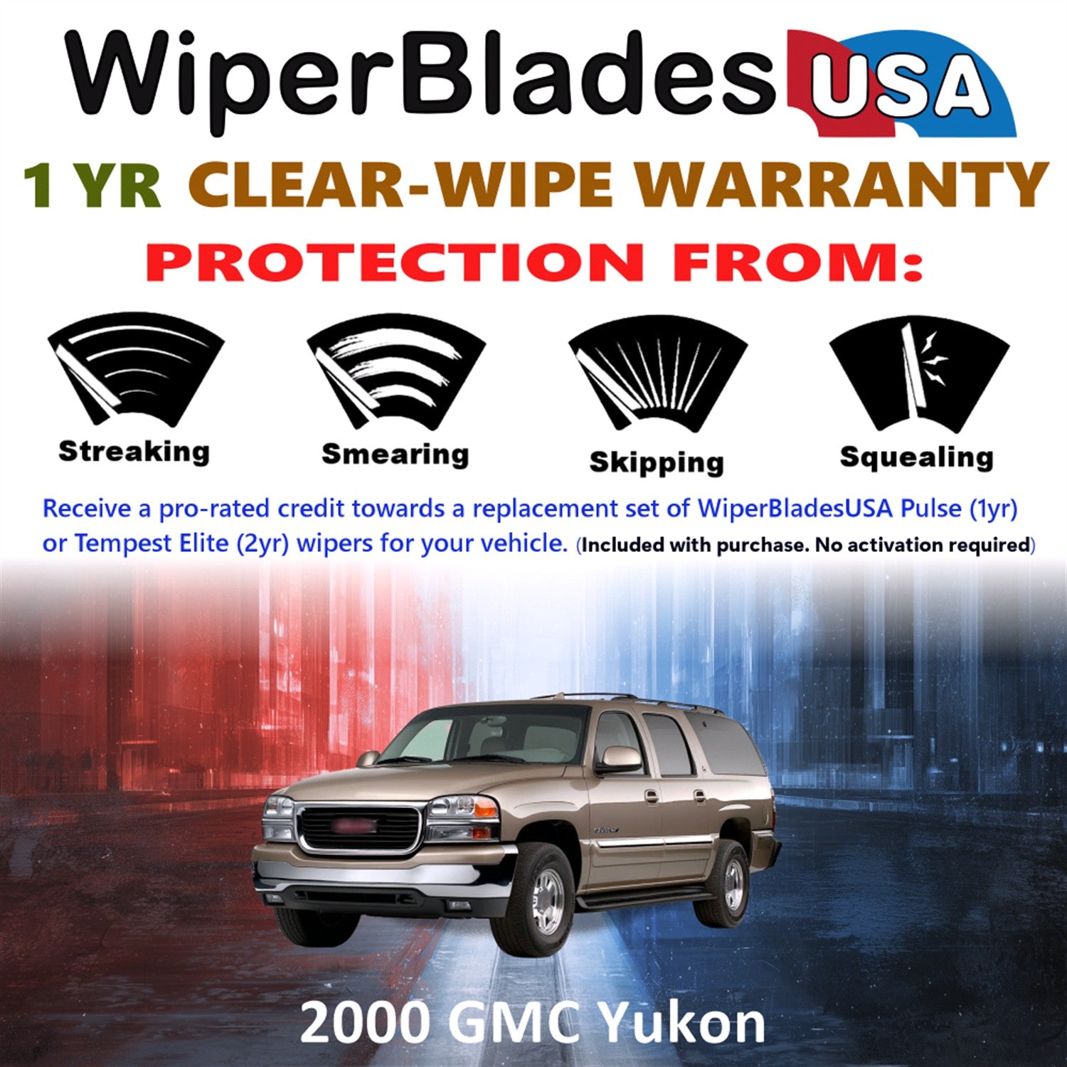 2000 GMC Yukon Front Wiper blades Set Includes 1yr Wear Warranty & Free Delivery