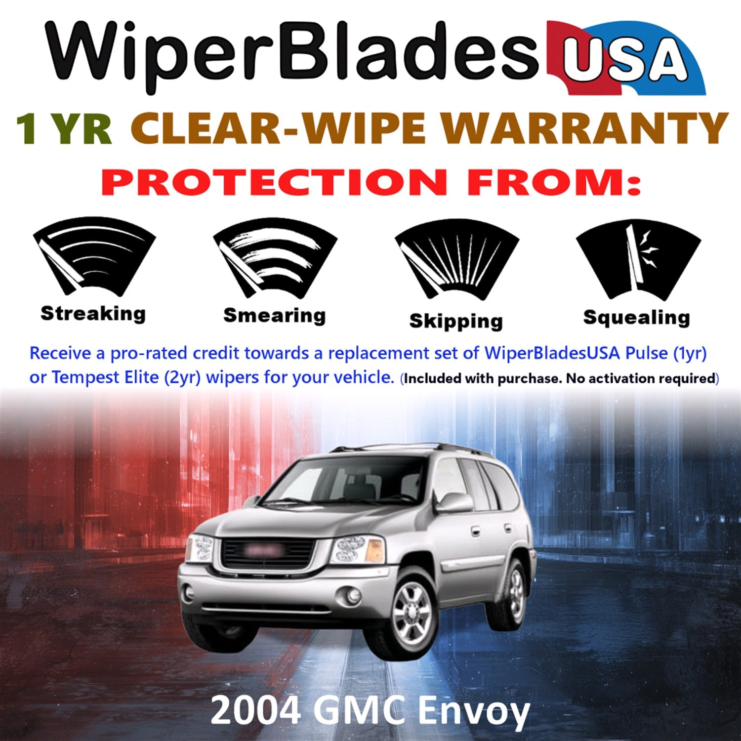 2004 GMC Envoy Front w/Rear Wiper blades Set Includes 1yr Wear Warranty & Free Delivery