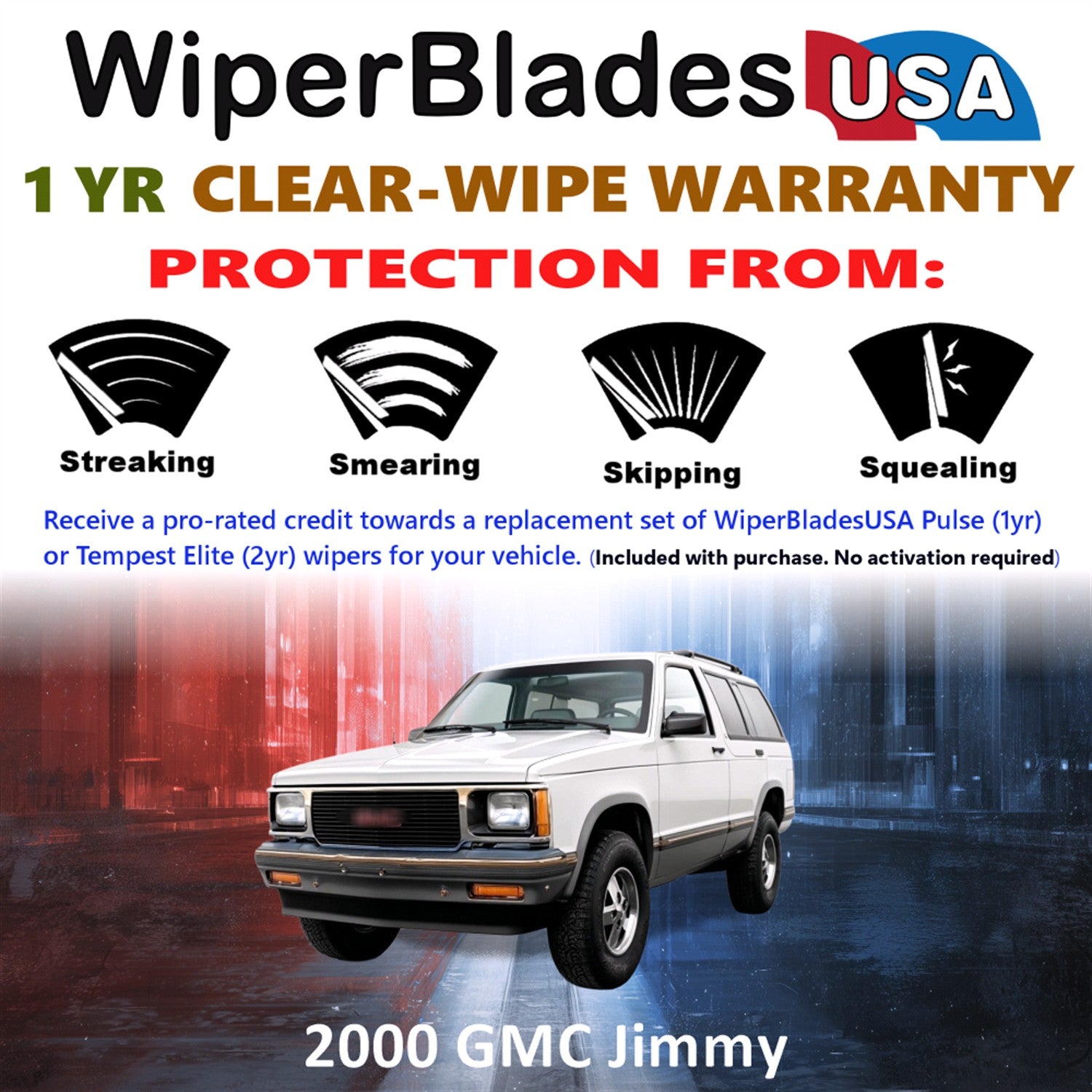 2000 GMC Jimmy Front w/Rear Wiper blades Set Includes 1yr Wear Warranty & Free Delivery