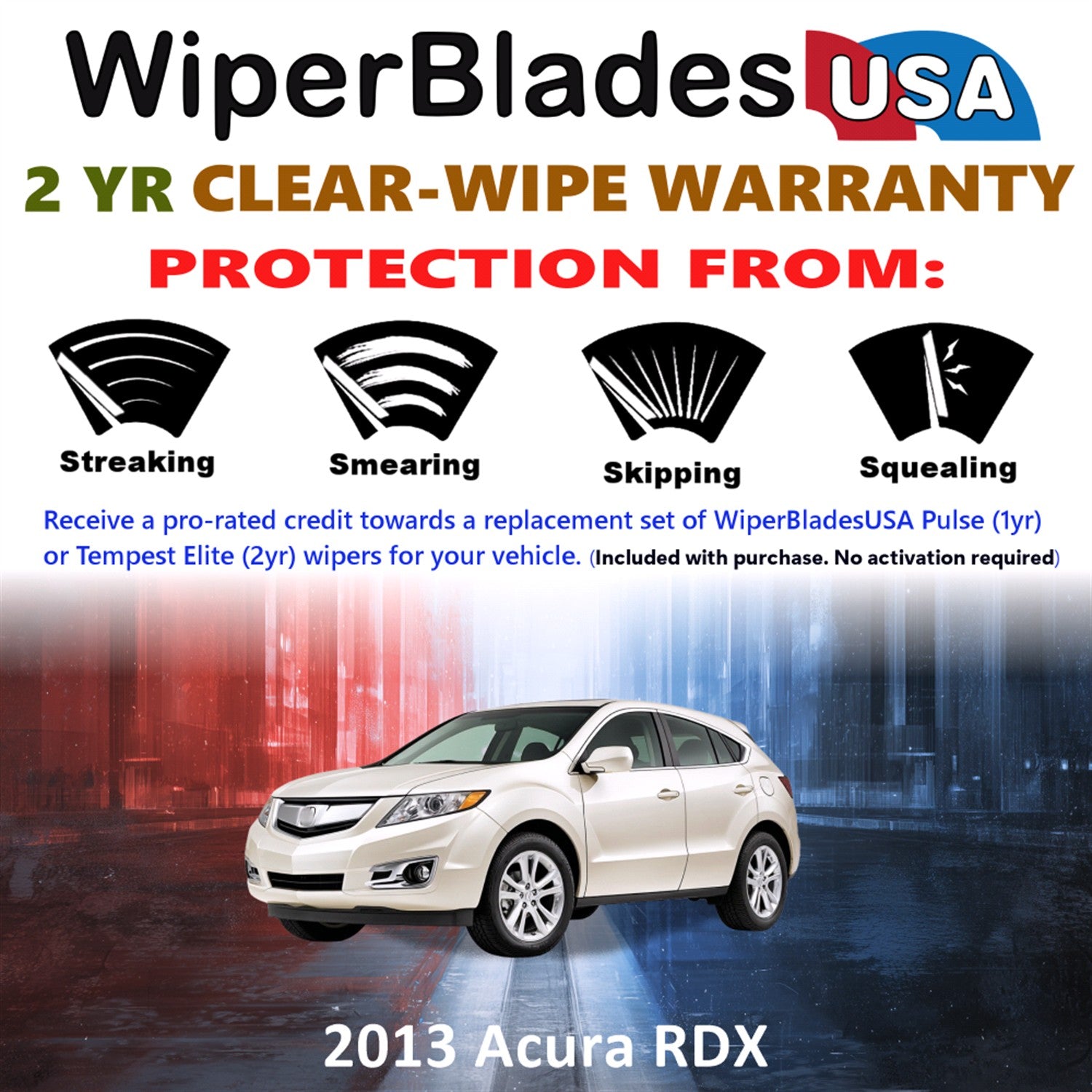 2013 Acura RDX Front w/Rear Wiper blades Set  Includes 2yr Wear Warranty & Free Delivery
