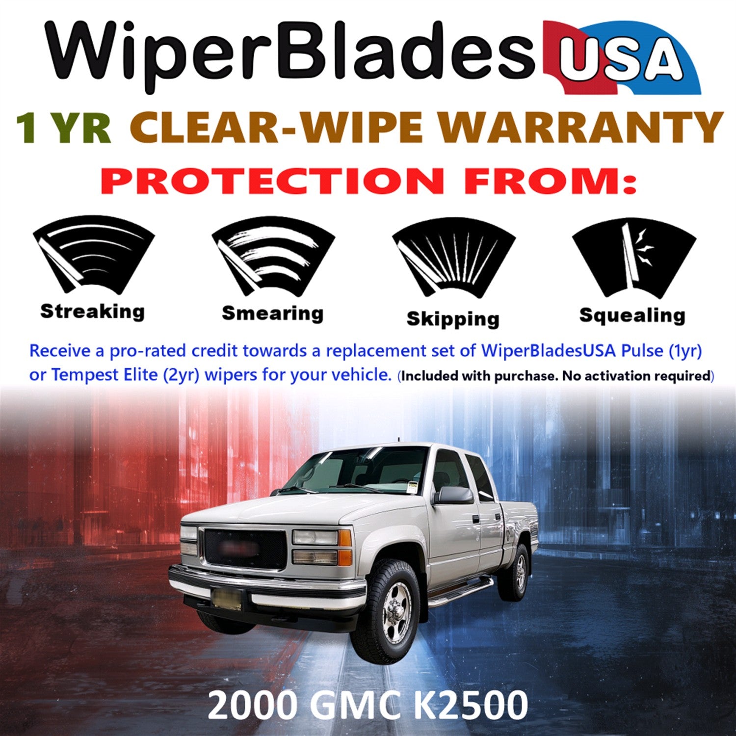 2000 GMC K2500 Front Wiper blades Set Includes 1yr Wear Warranty & Free Delivery