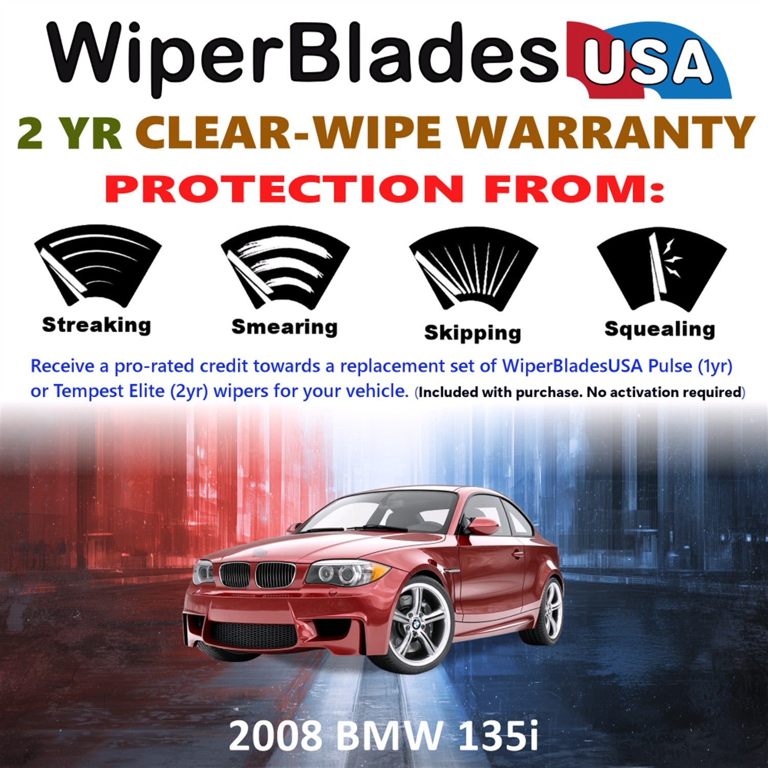 2008 BMW 135i Front Wiper blades Set  Includes 2yr Wear Warranty & Free Delivery