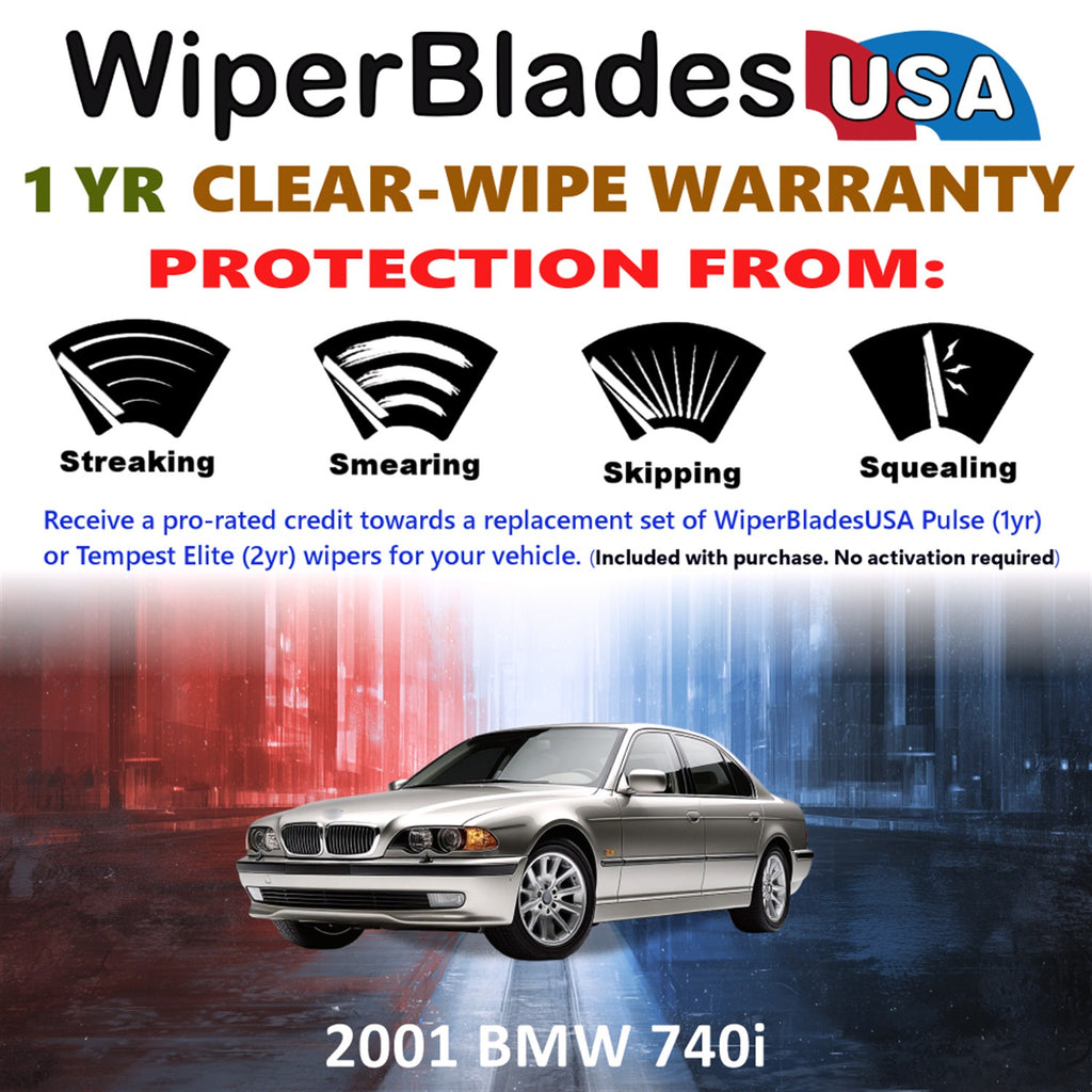 2001 BMW 740i Front Wiper blades Set Includes 1yr Wear Warranty & Free Delivery