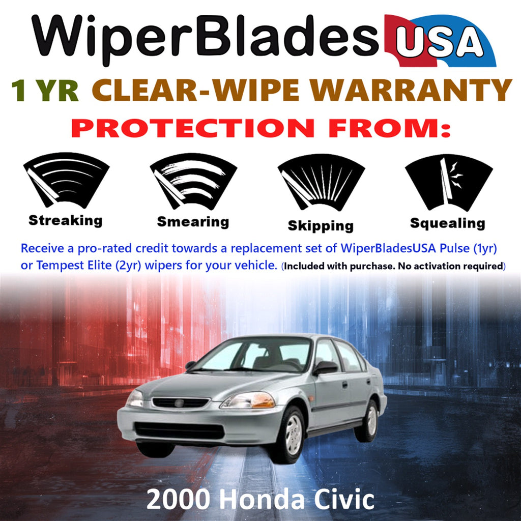 2000 Honda Civic Front w/Rear Wiper blades Set Includes 1yr Wear Warranty & Free Delivery