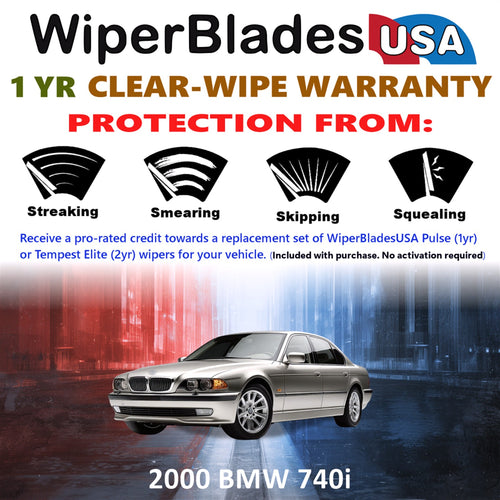 2000 BMW 740i Front Wiper blades Set Includes 1yr Wear Warranty & Free Delivery