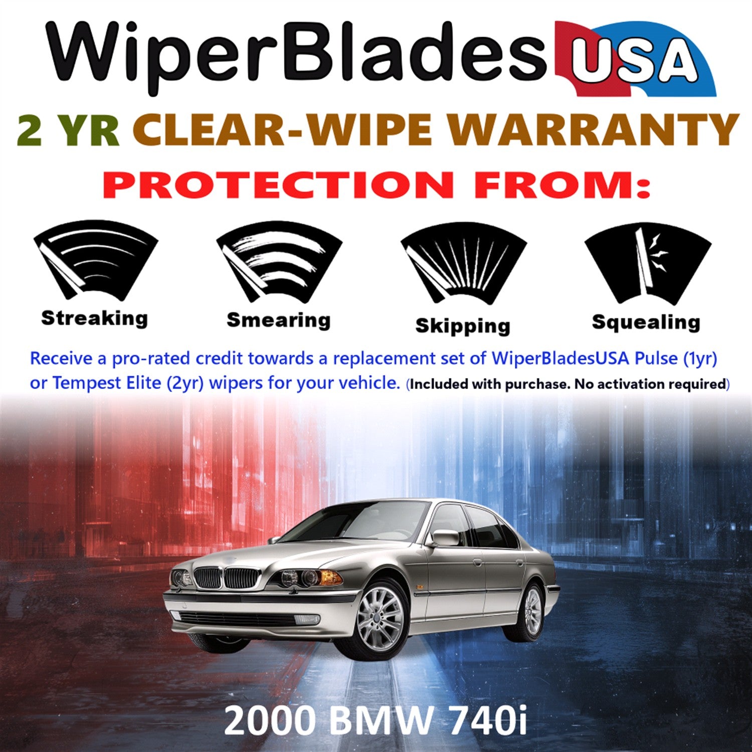 2000 BMW 740i Front Wiper blades Set  Includes 2yr Wear Warranty & Free Delivery
