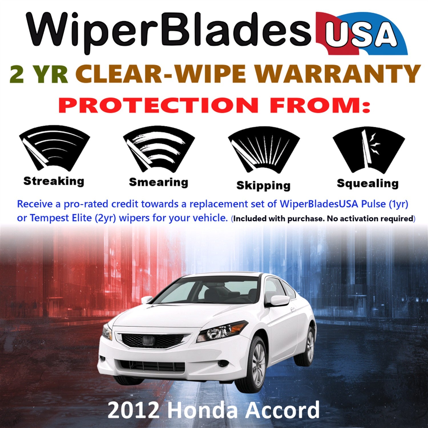 2012 Honda Accord Front Wiper blades Set  Includes 2yr Wear Warranty & Free Delivery