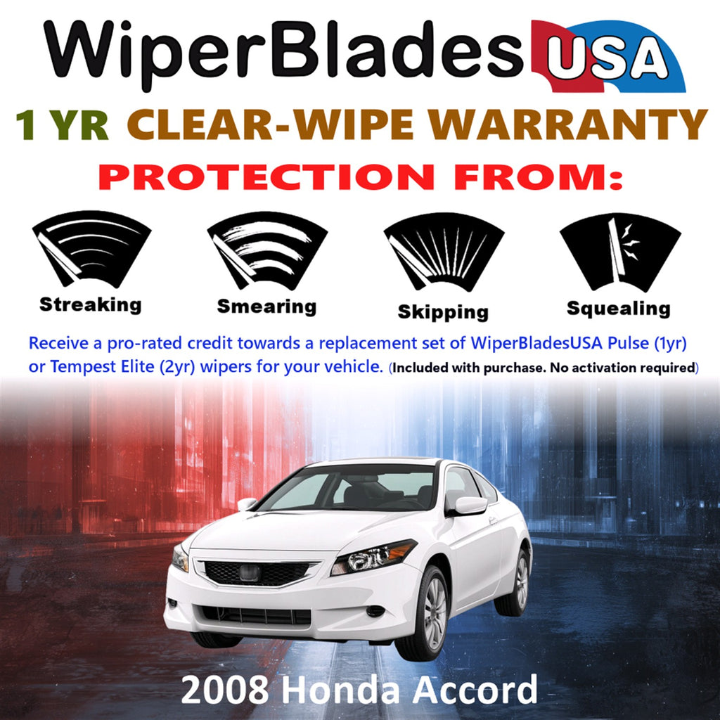 2008 Honda Accord Front Wiper blades Set Includes 1yr Wear Warranty & Free Delivery