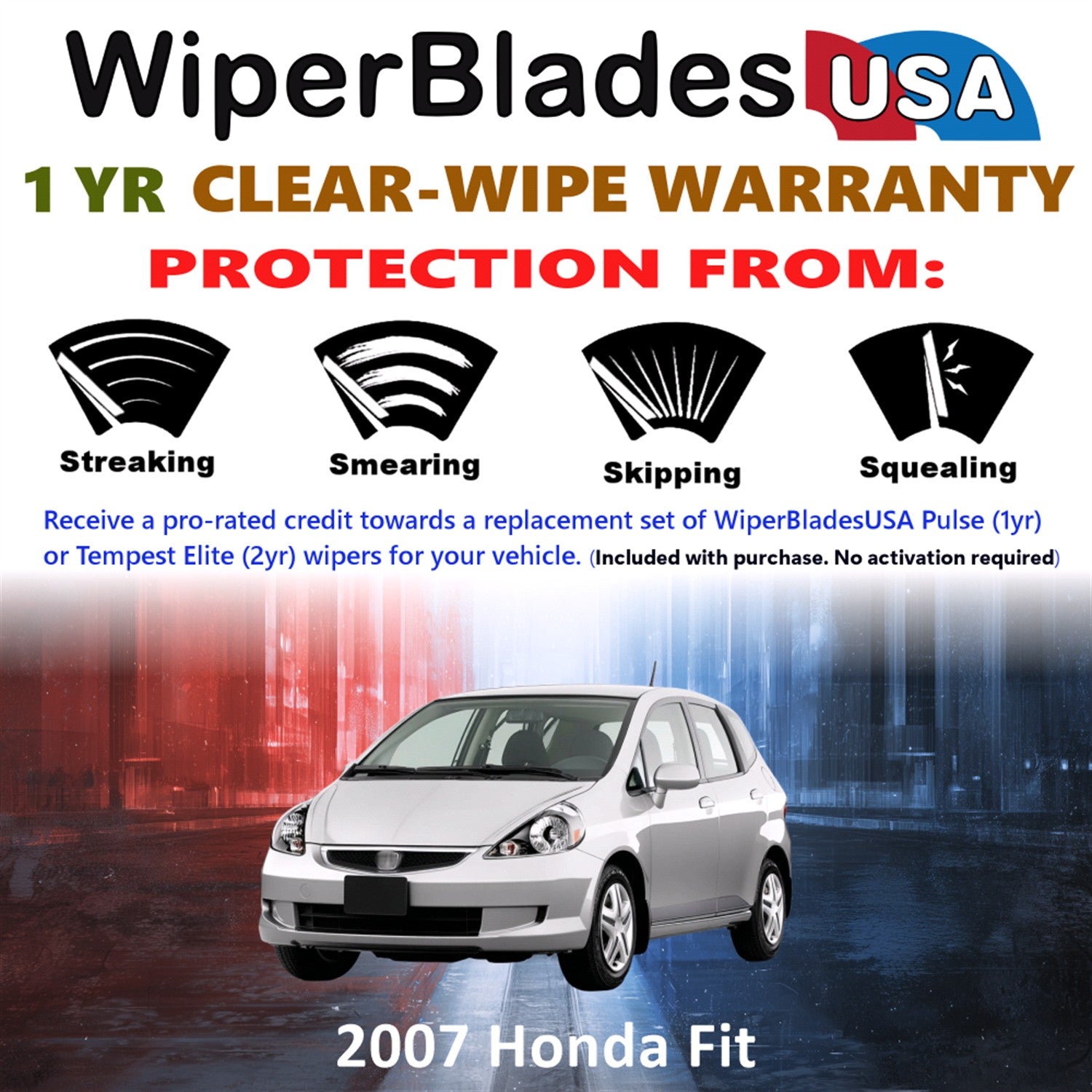 2007 Honda Fit Front Wiper blades Set Includes 1yr Wear Warranty & Free Delivery