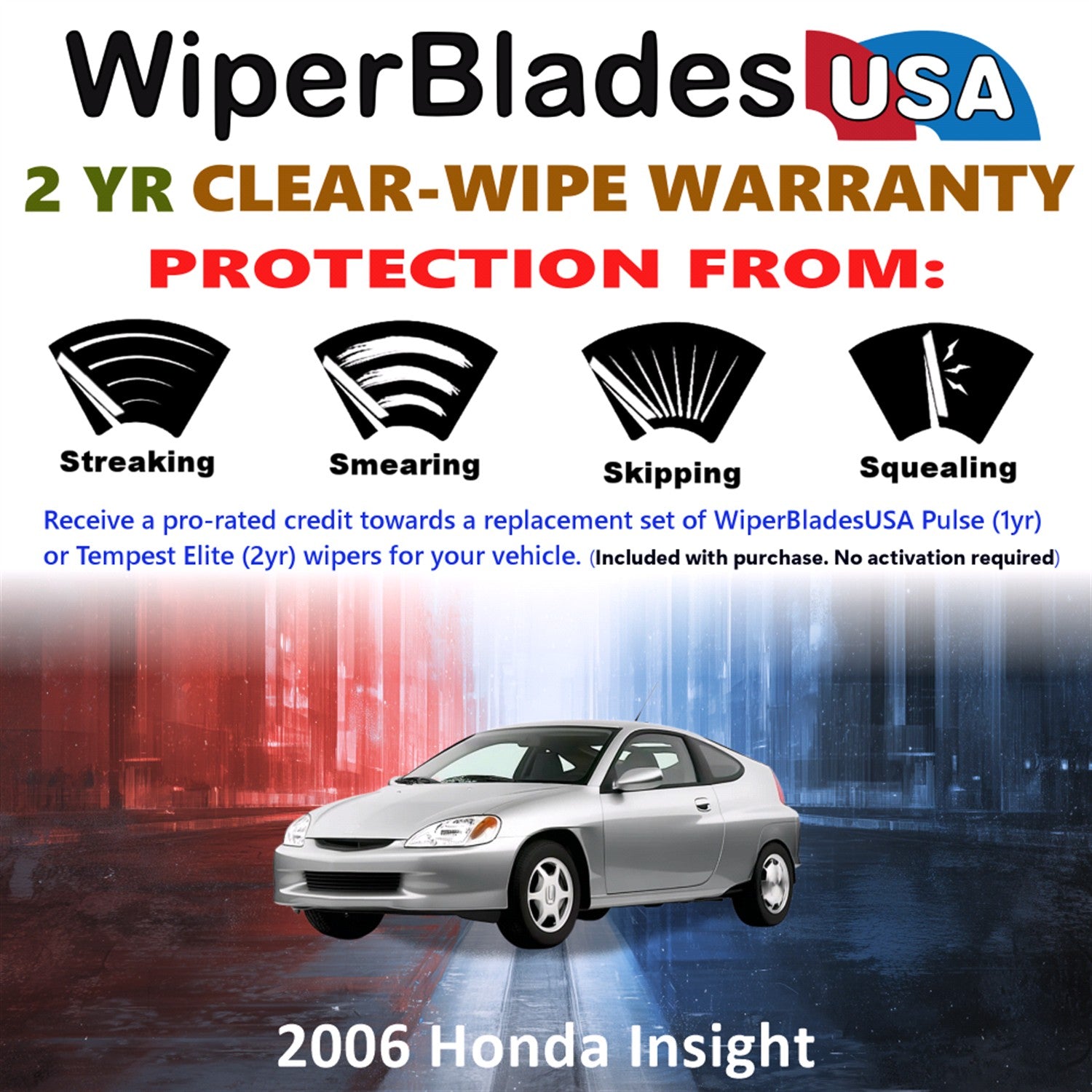 2006 Honda Insight Front w/Rear Wiper blades Set  Includes 2yr Wear Warranty & Free Delivery