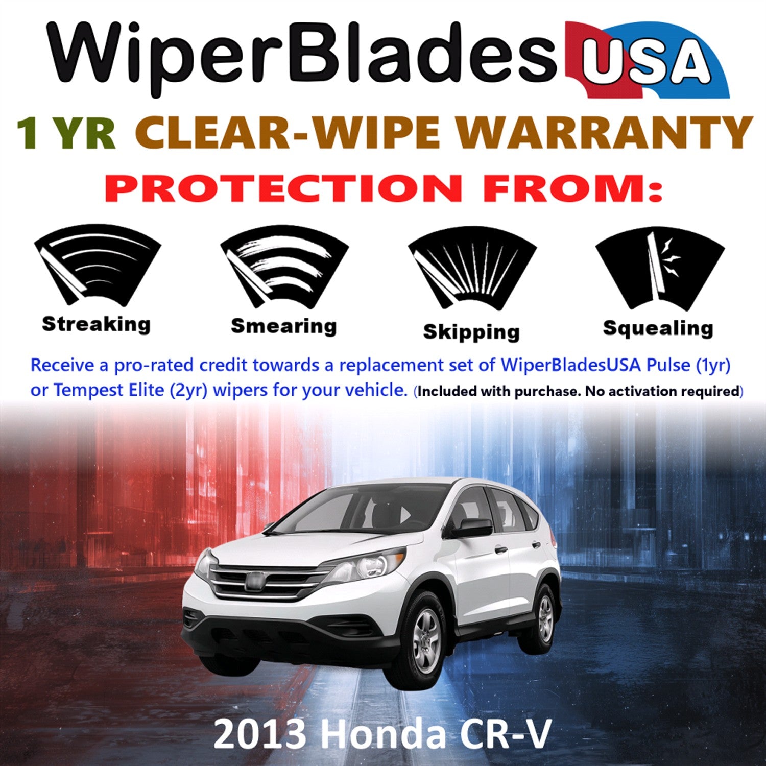 2013 Honda CR-V Front Wiper blades Set Includes 1yr Wear Warranty & Free Delivery