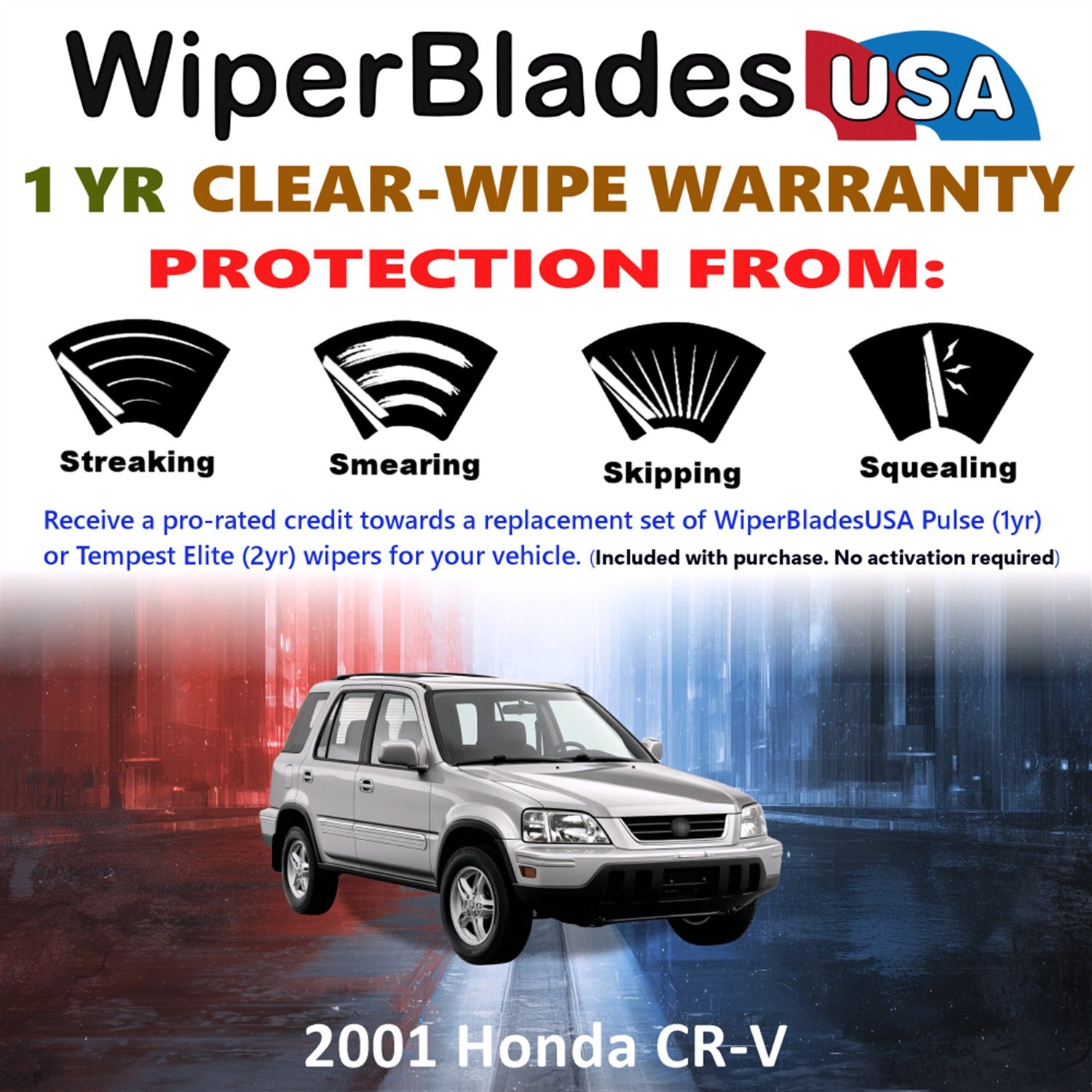 2001 Honda CR-V Front w/Rear Wiper blades Set Includes 1yr Wear Warranty & Free Delivery