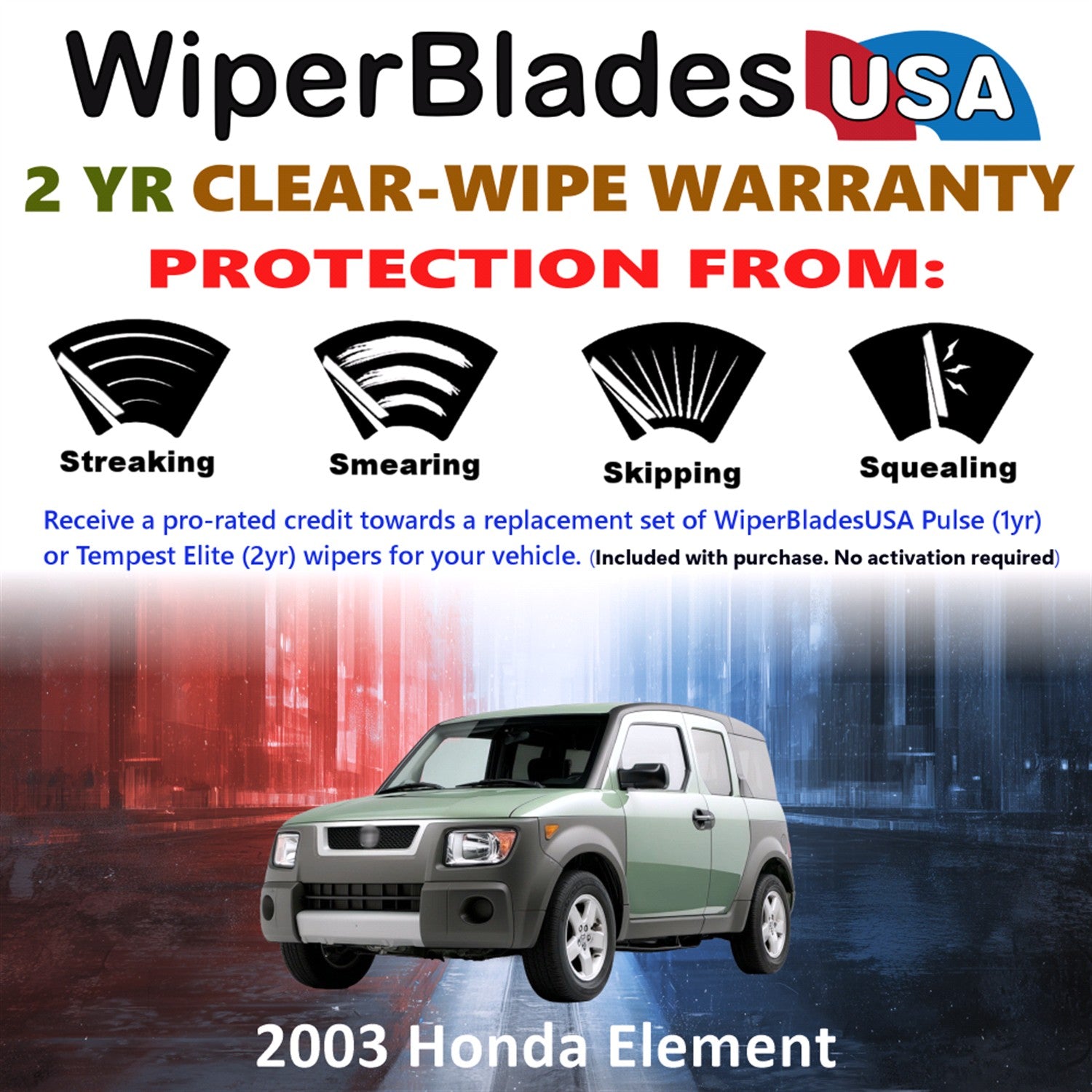 2003 Honda Element Front Wiper blades Set  Includes 2yr Wear Warranty & Free Delivery