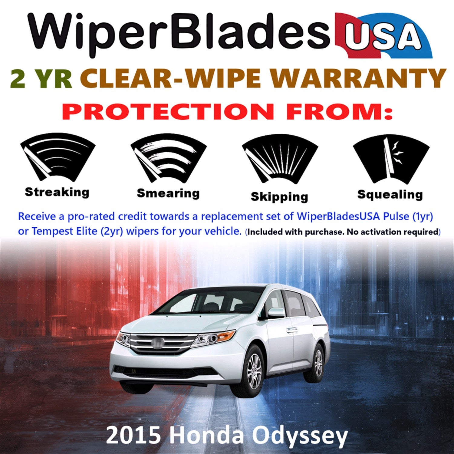 2015 Honda Odyssey Front Wiper blades Set  Includes 2yr Wear Warranty & Free Delivery