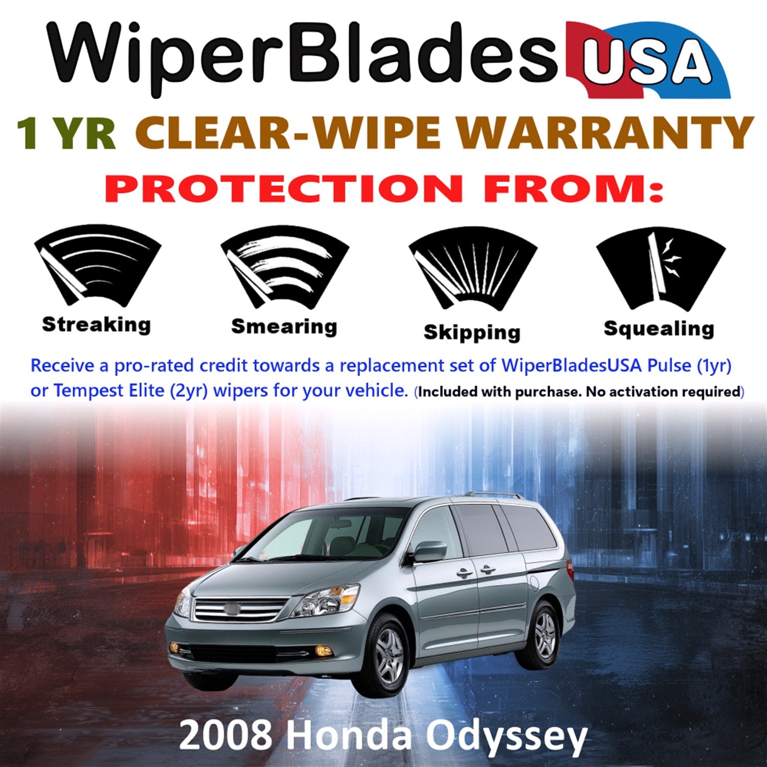 2008 Honda Odyssey Front w/Rear Wiper blades Set Includes 1yr Wear Warranty & Free Delivery
