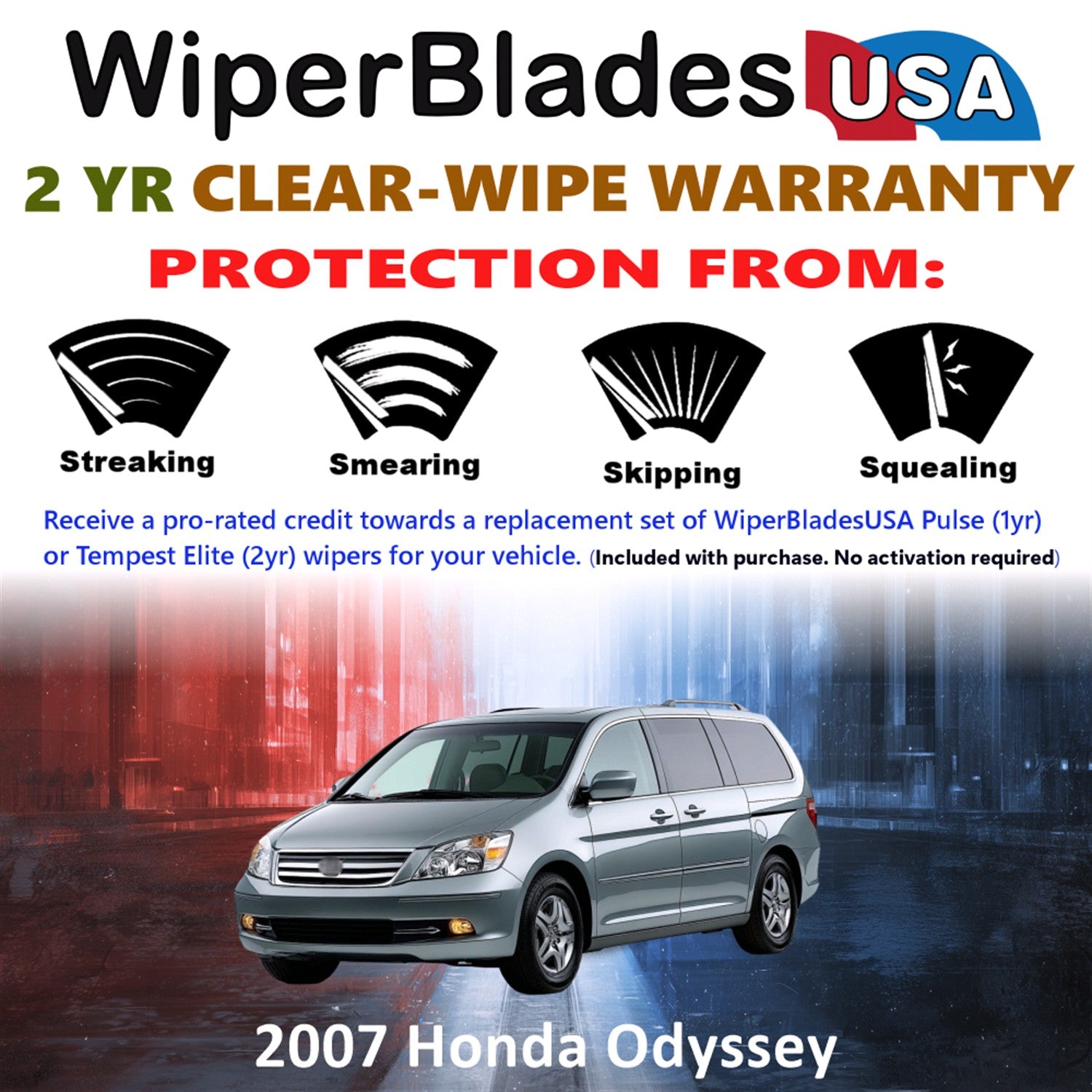 2007 Honda Odyssey Front w/Rear Wiper blades Set  Includes 2yr Wear Warranty & Free Delivery