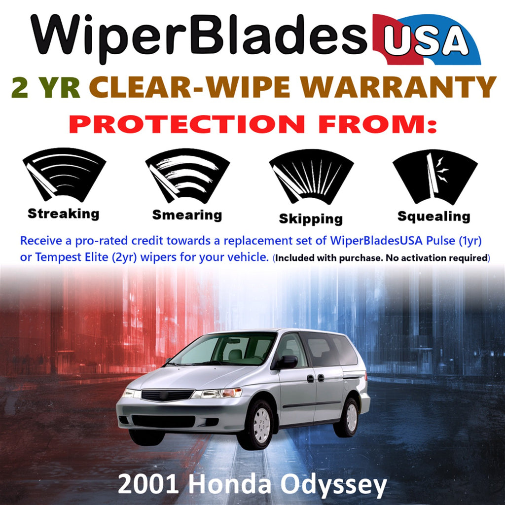 2001 Honda Odyssey Front w/Rear Wiper blades Set  Includes 2yr Wear Warranty & Free Delivery