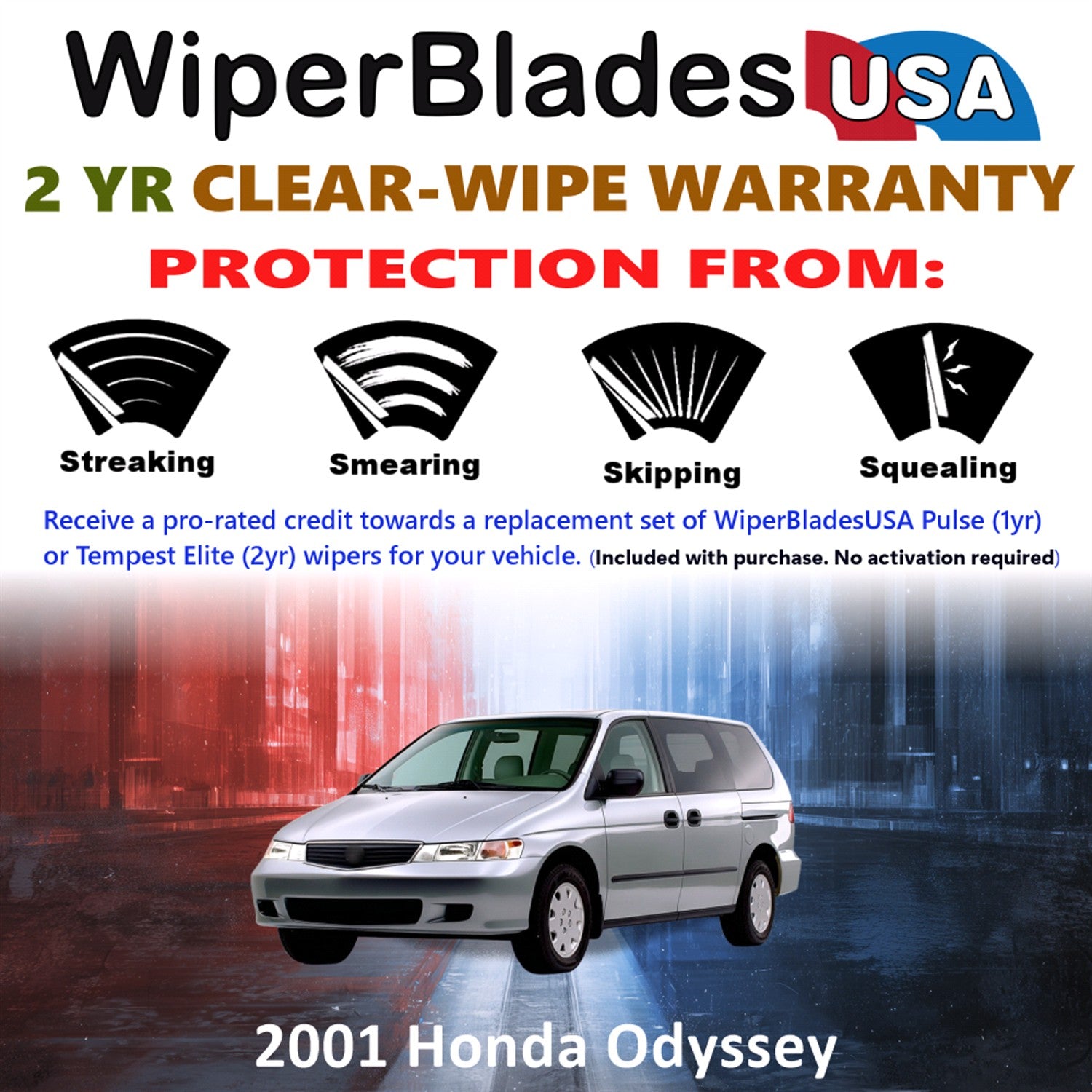 2001 Honda Odyssey Front w/Rear Wiper blades Set  Includes 2yr Wear Warranty & Free Delivery