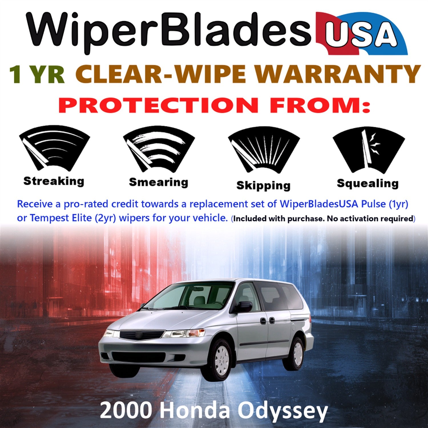 2000 Honda Odyssey Front w/Rear Wiper blades Set Includes 1yr Wear Warranty & Free Delivery