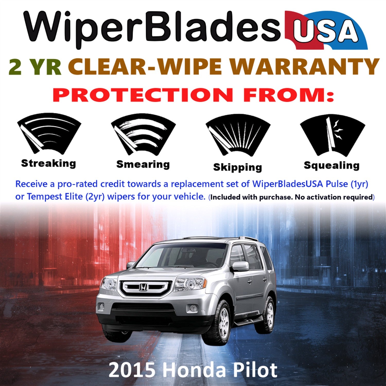 2015 Honda Pilot Front Wiper blades Set  Includes 2yr Wear Warranty & Free Delivery