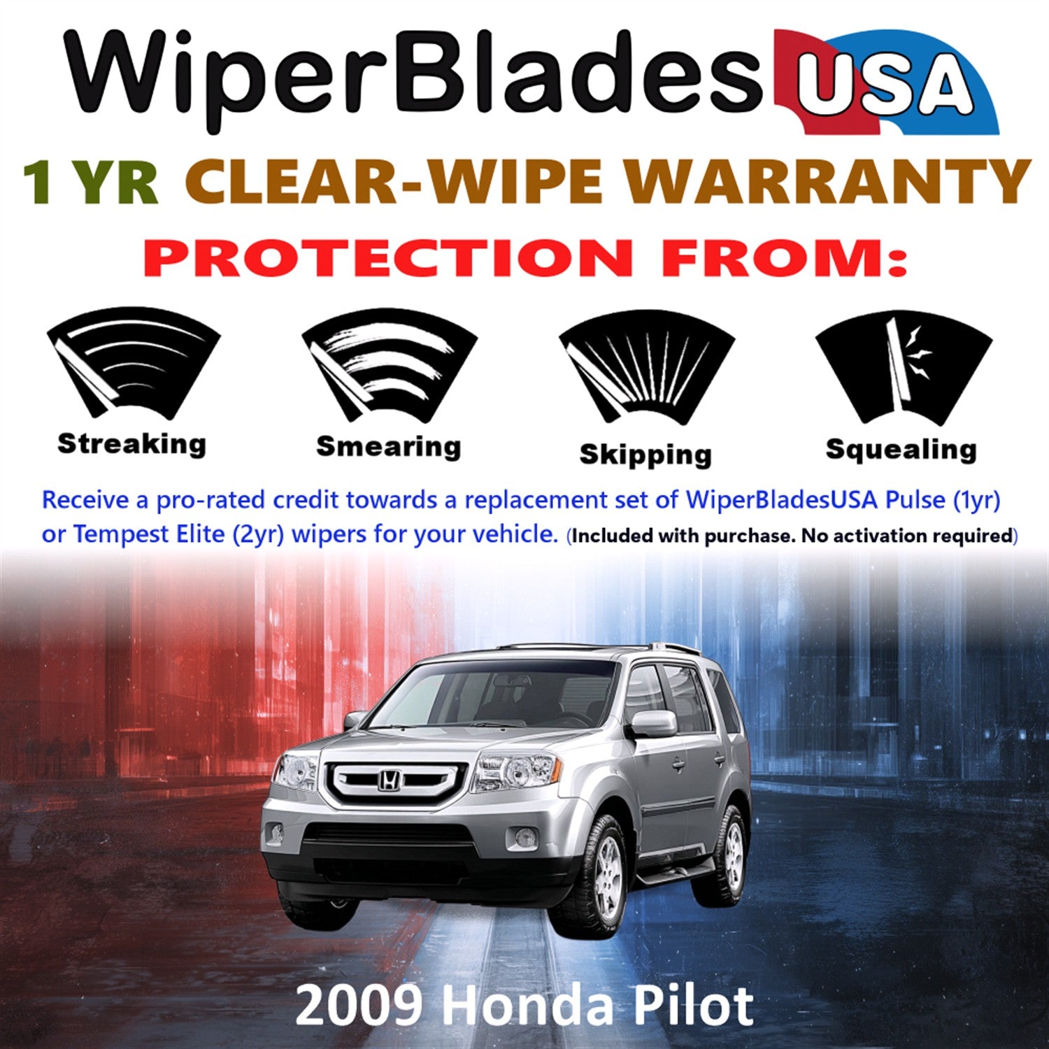 2009 Honda Pilot Front w/Rear Wiper blades Set Includes 1yr Wear Warranty & Free Delivery