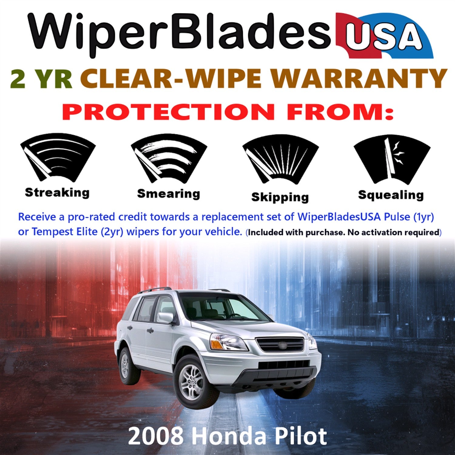 2008 Honda Pilot Front Wiper blades Set  Includes 2yr Wear Warranty & Free Delivery